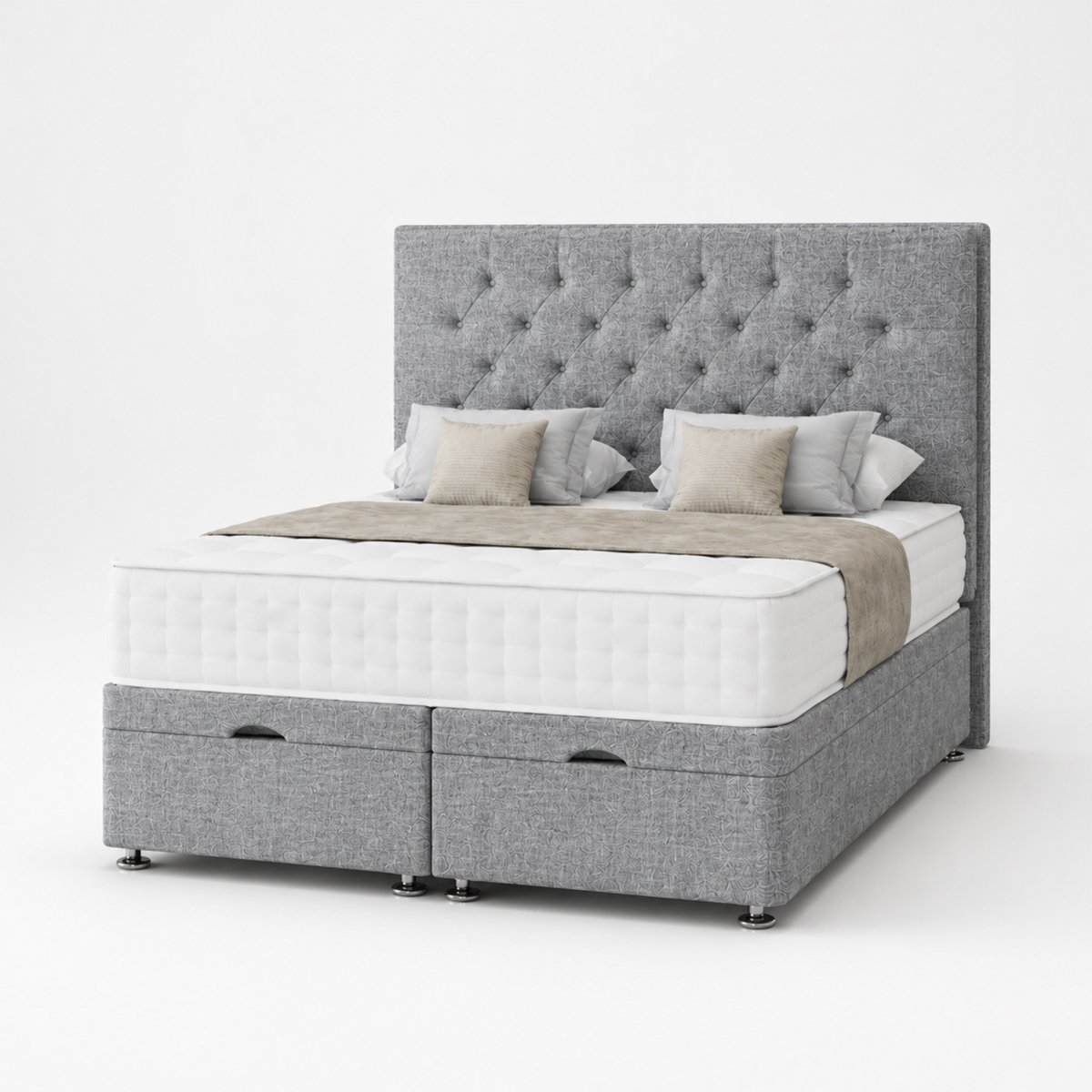 Comfy Deluxe 4ft6 Double End‑lift Ottoman Storage Bed Set - Silver