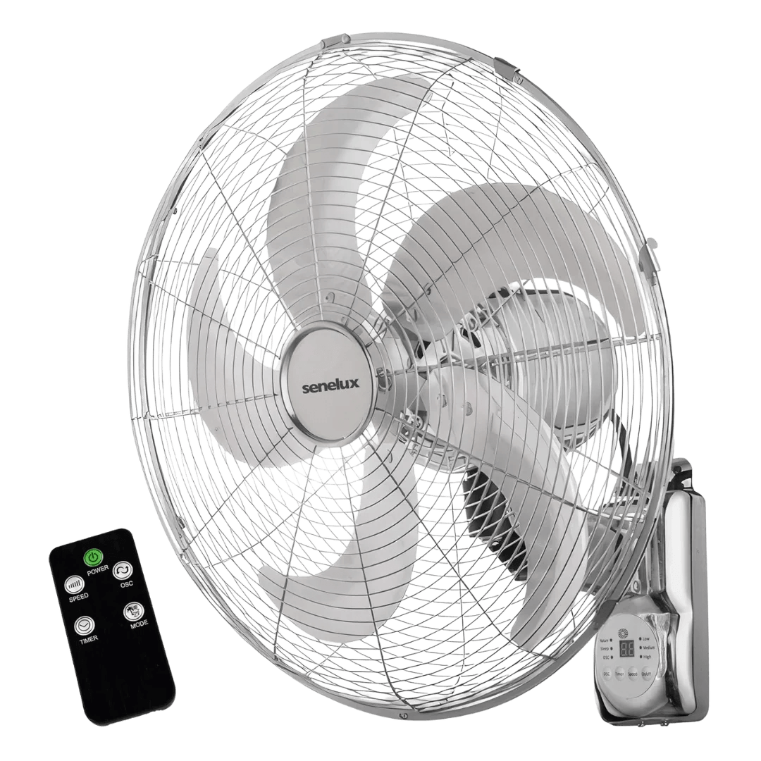 Senelux 16 Inch Chrome Wall Mounted Fan - Chrome