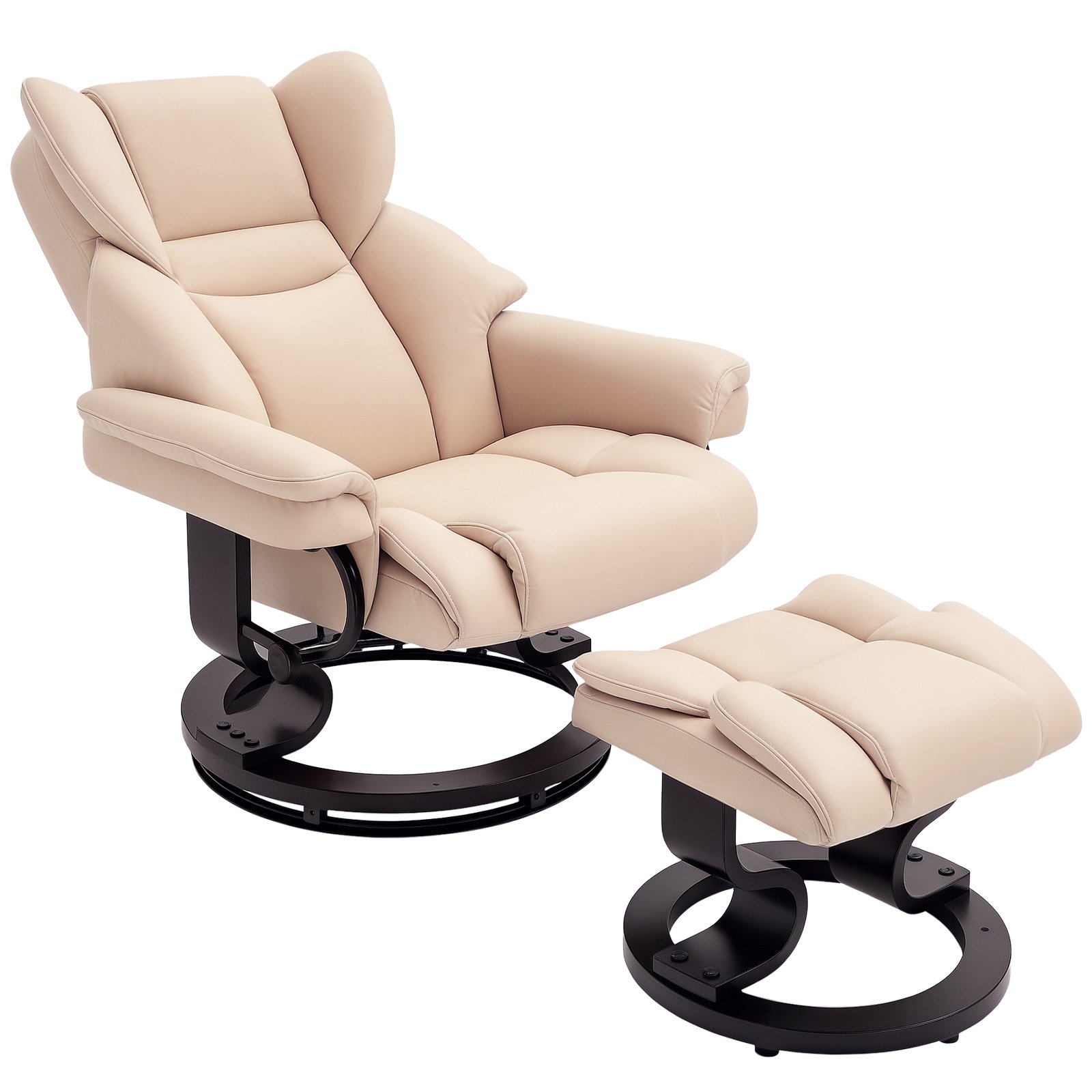 HOMCOM PU Leather Swivel Recliner Armchair with Footstool - Cream