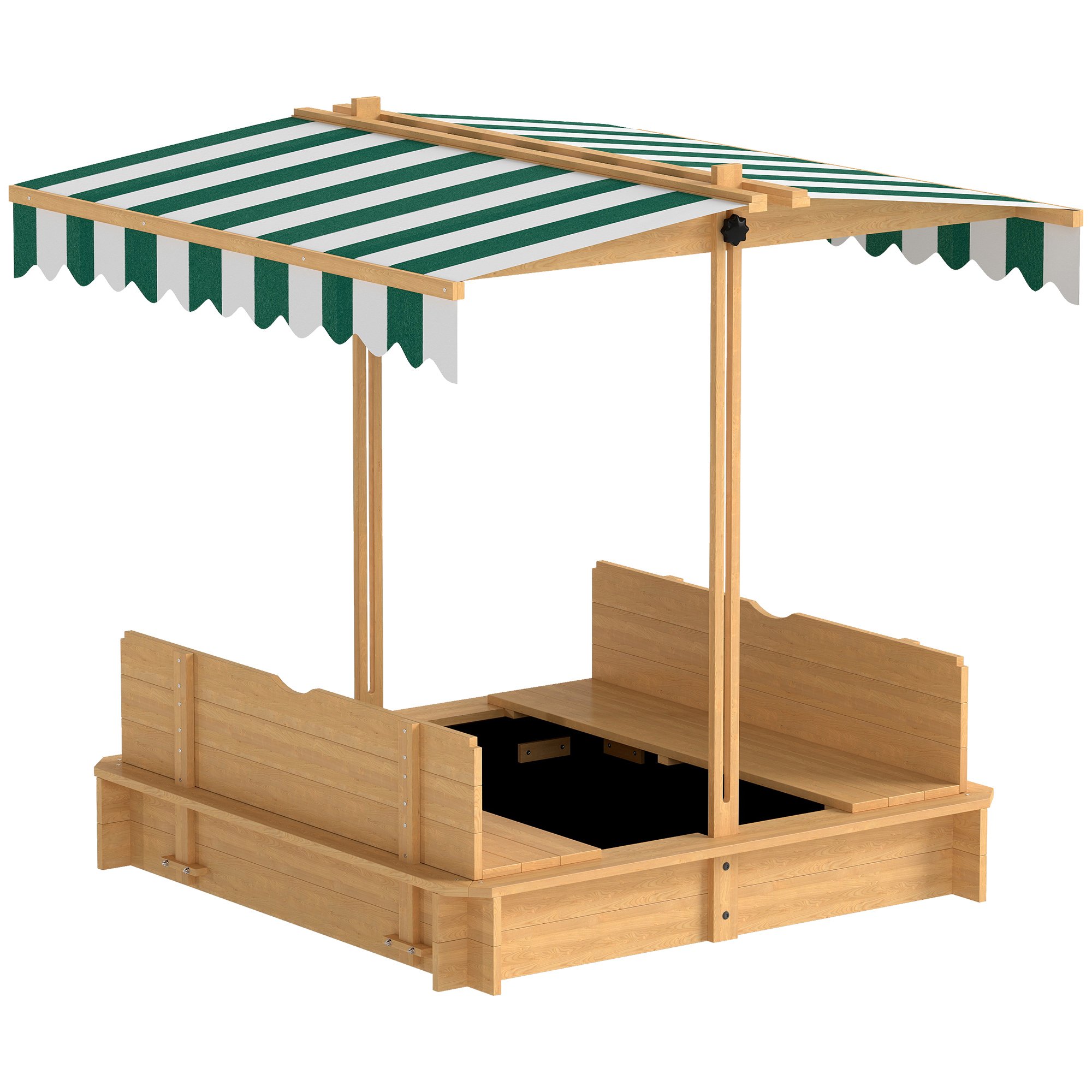 Outsunny Wooden Adjustable Children Sandbox with Lids for Garden - Natural Green