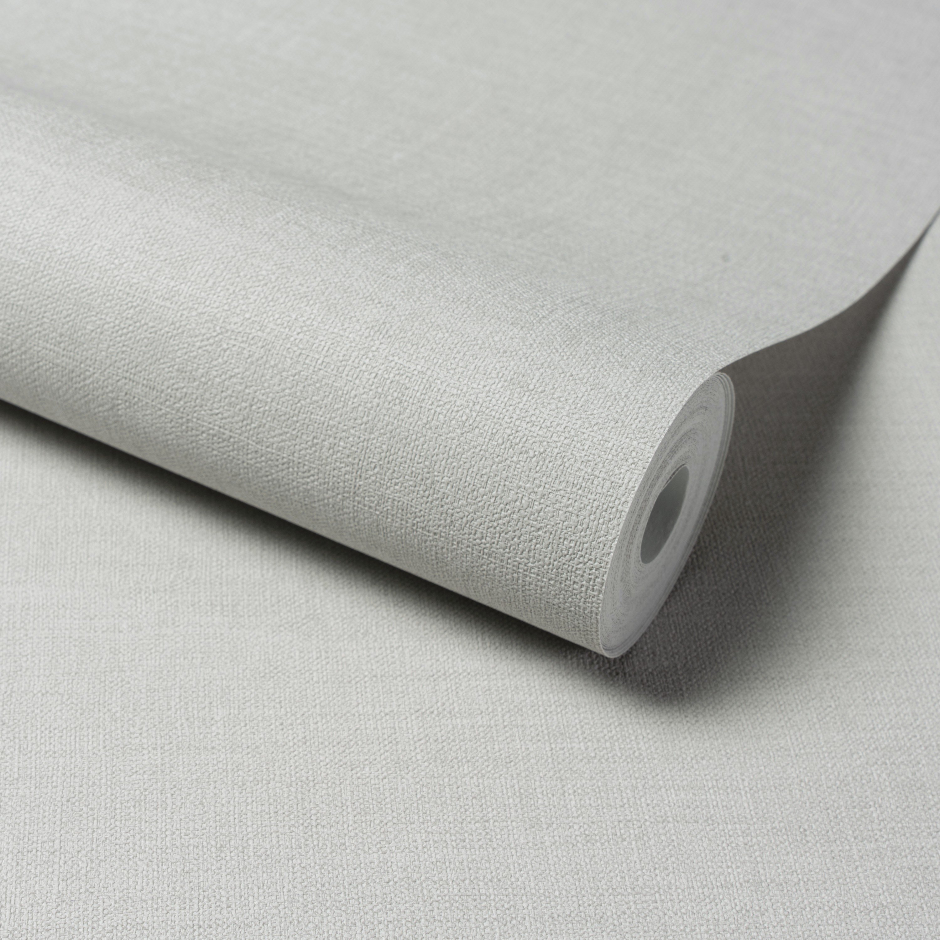 Grandeco Linen Effect Fabric Plain Textured Wallpaper - Grey