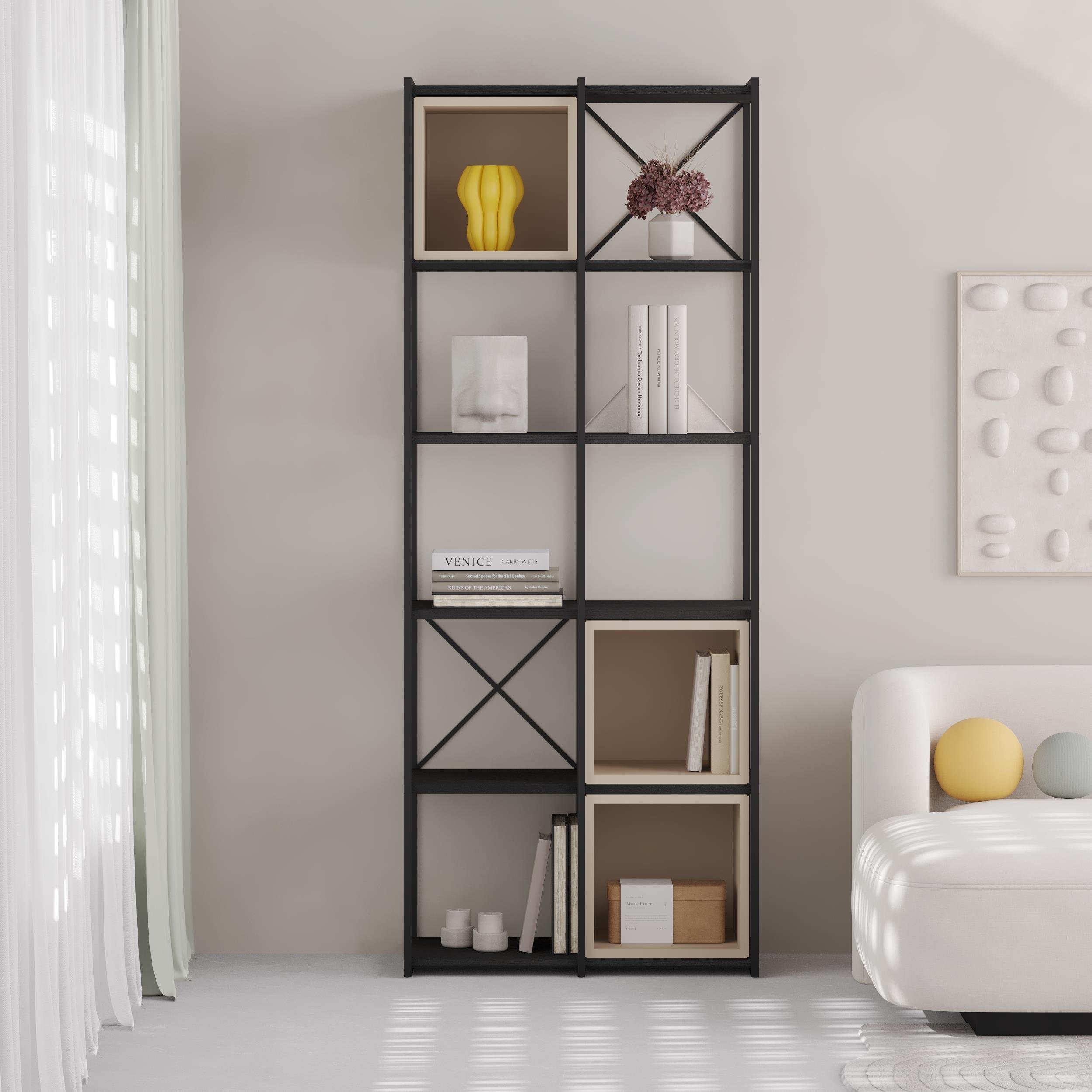 Decortie Vale Midi Particleboard Shelving Unit - Black Ash, Sandstone