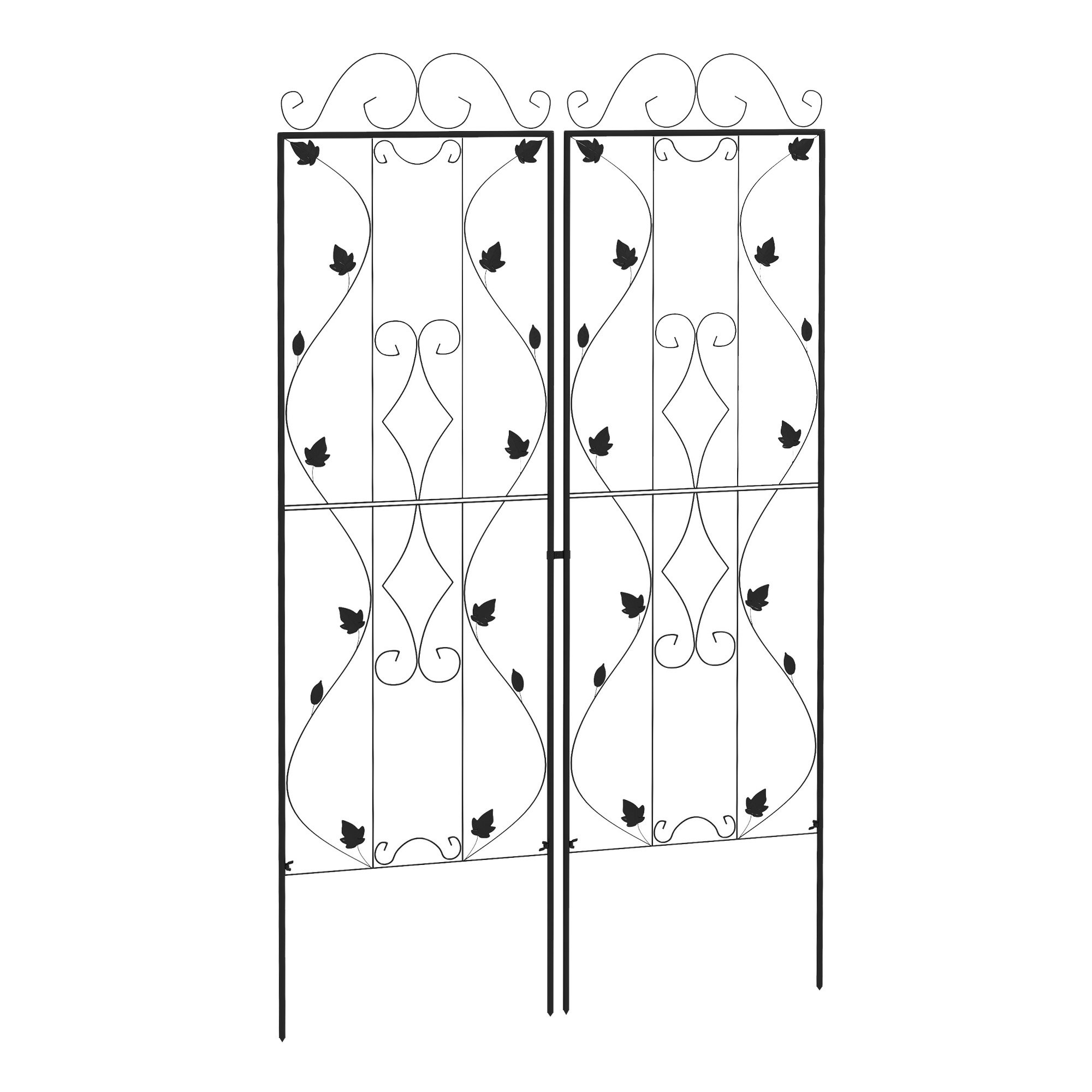 Outsunny Set of 2 Leaf Design Metal Garden Trellis - Black