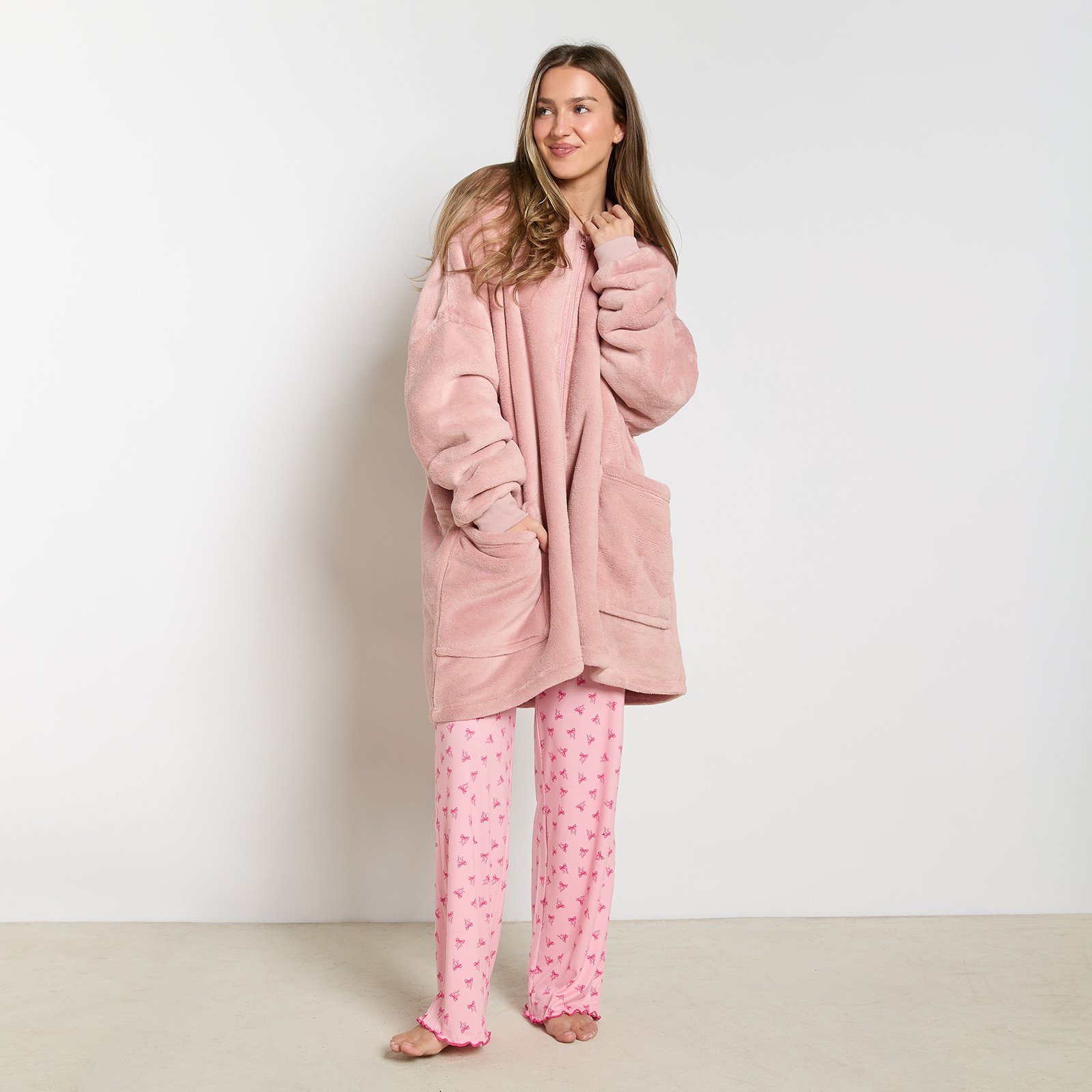 OHS Plain Zipper Hoodie Blanket - One Size - Blush