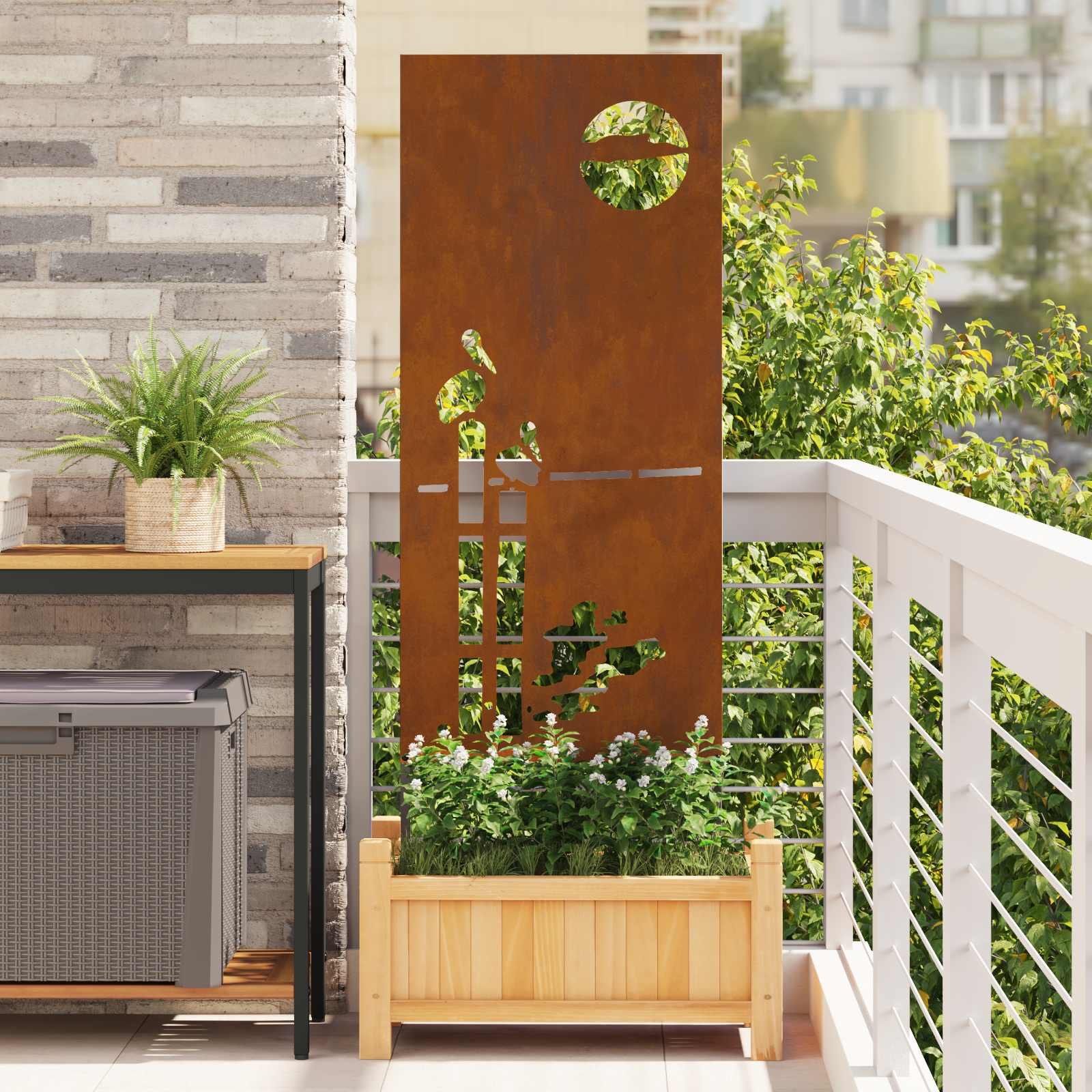 Walplus Sunset Design Steel Garden Privacy Screen - Rusty - 50 x 1.7 x 140 cm
