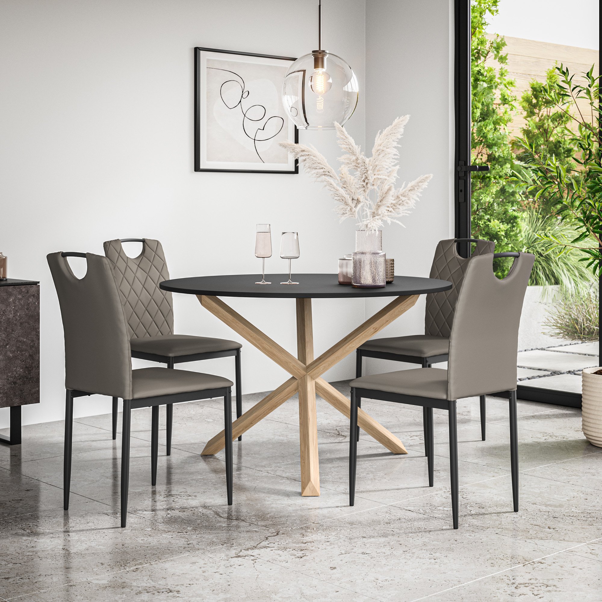 Furniture Online Malvern Monza Black Top Dining Table & 4 Grey Chairs