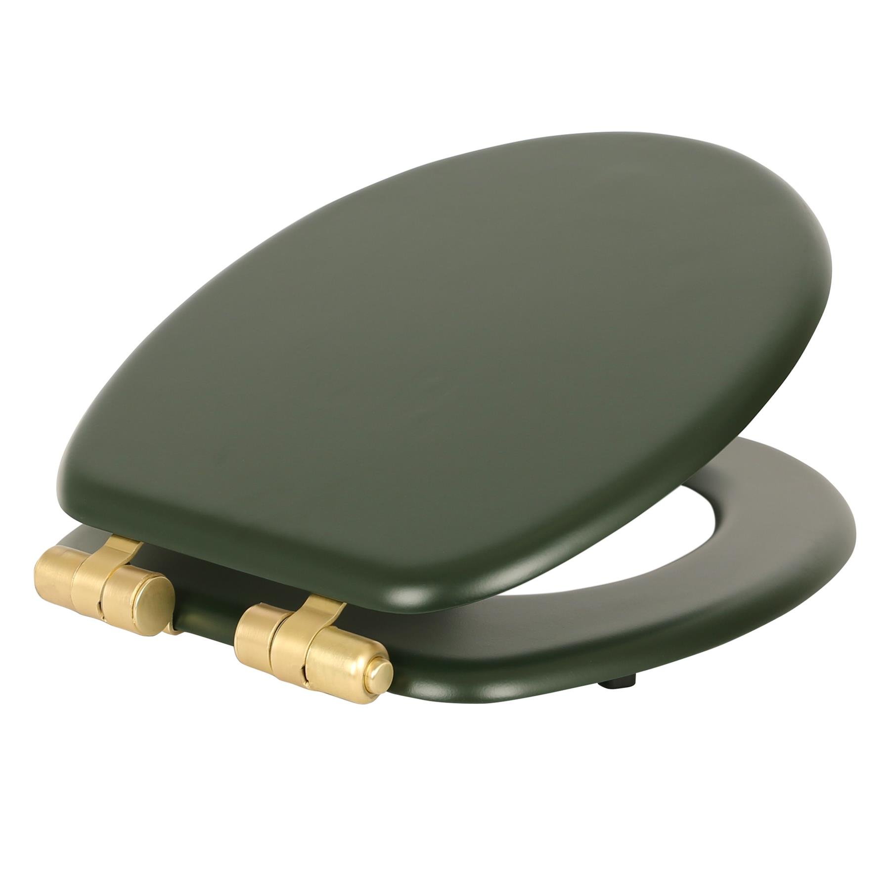 Harbour Housewares Wooden Soft Close Toilet Seat - Green/Gold