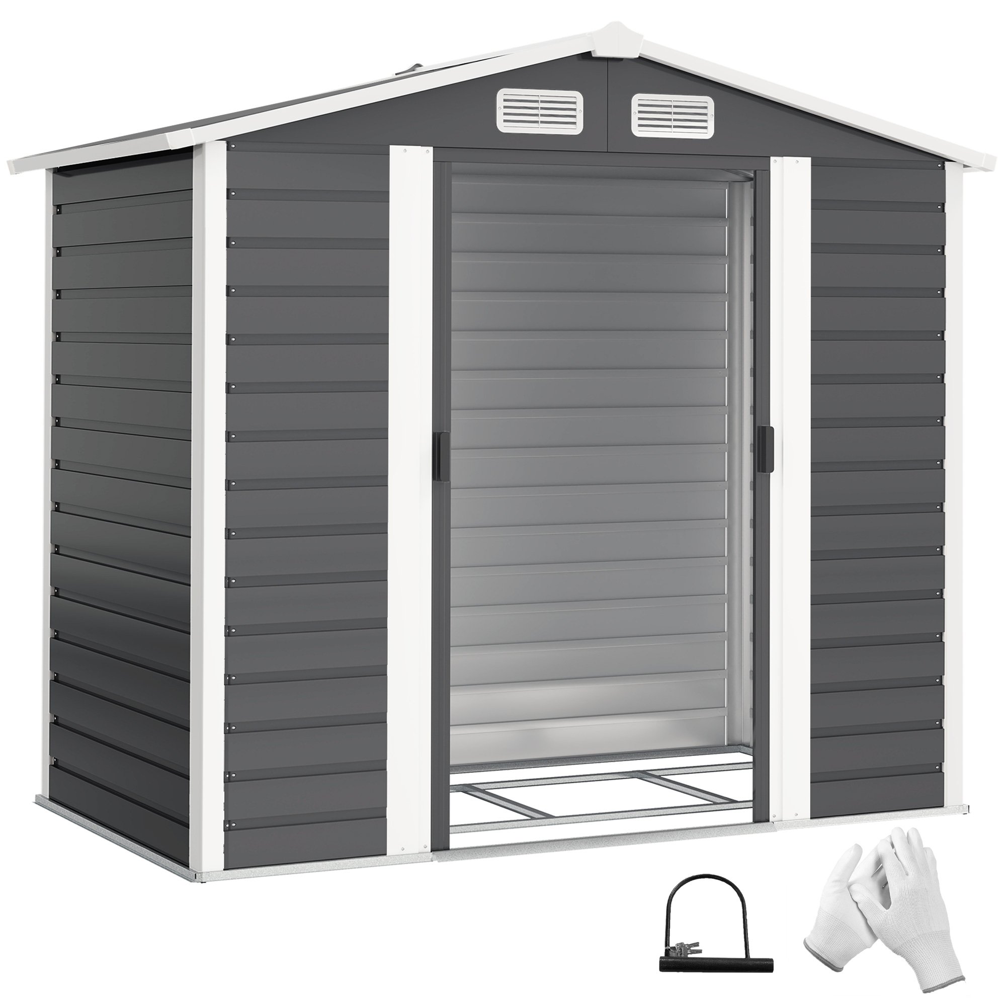 Outsunny Galvanised Steel Garden Shed with Foundation Kit - Dark Grey
