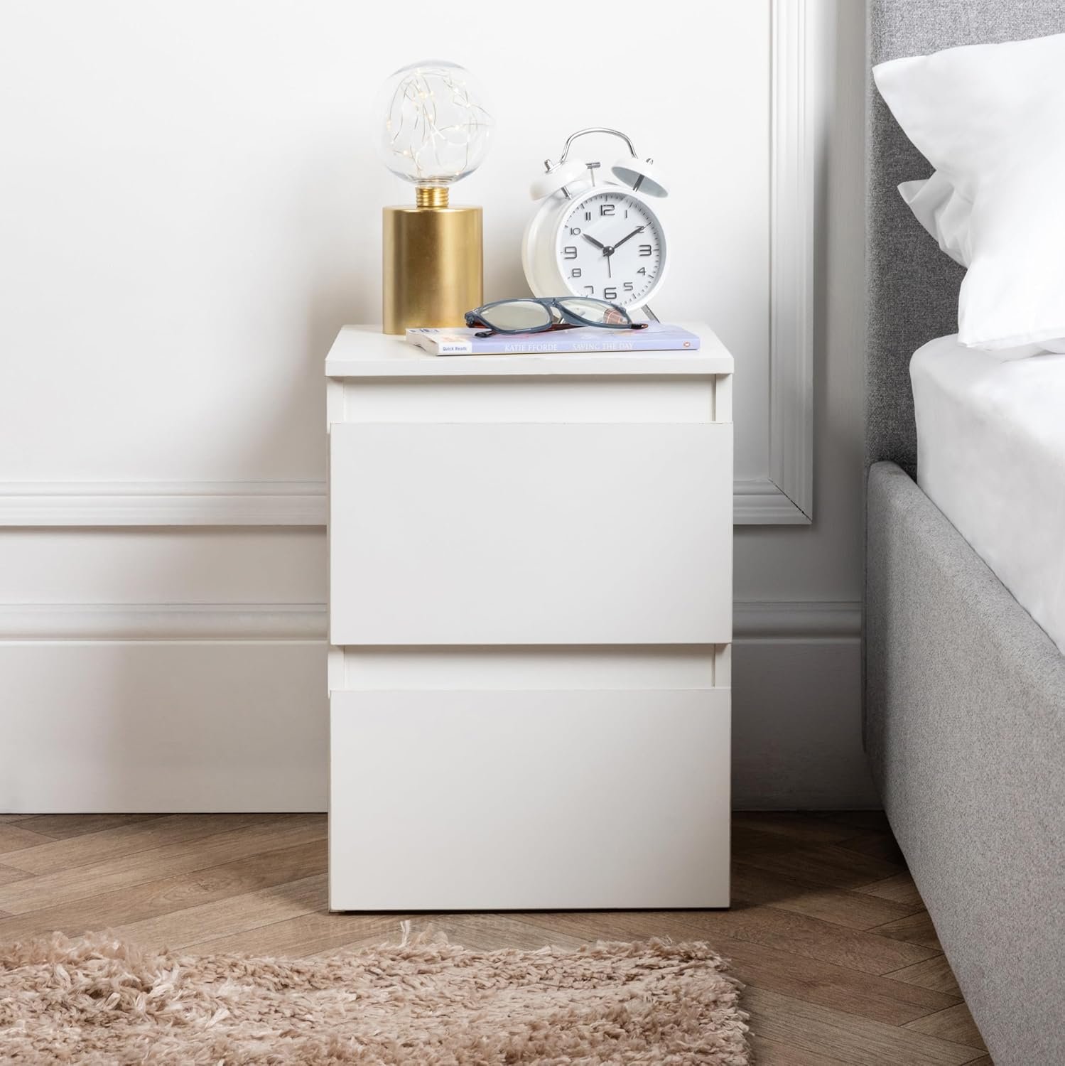 Home Treats 2 Drawer Bedside Table - White