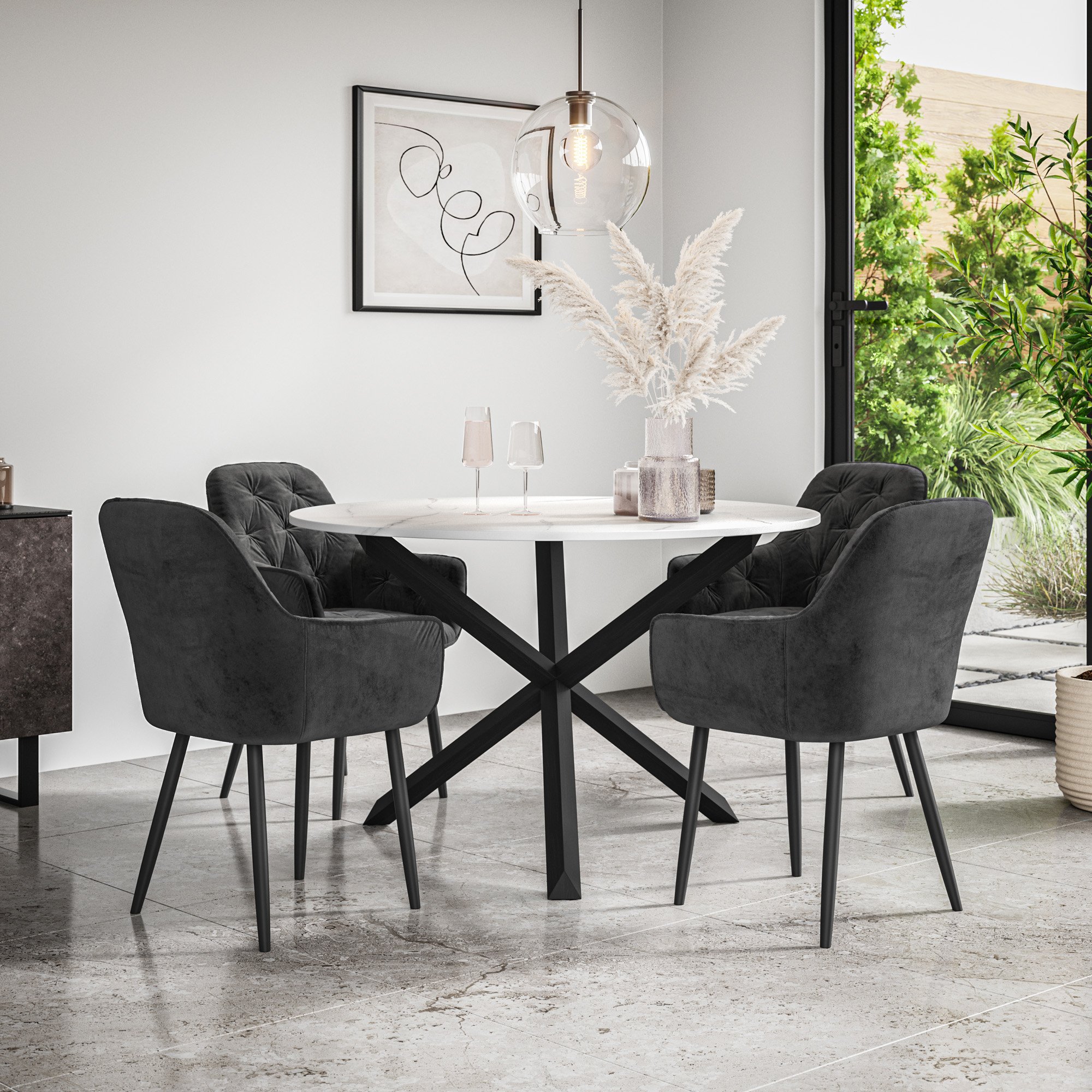 Furniture Online Malvern Anika Oak Table Dining Table & 4 Black Chairs