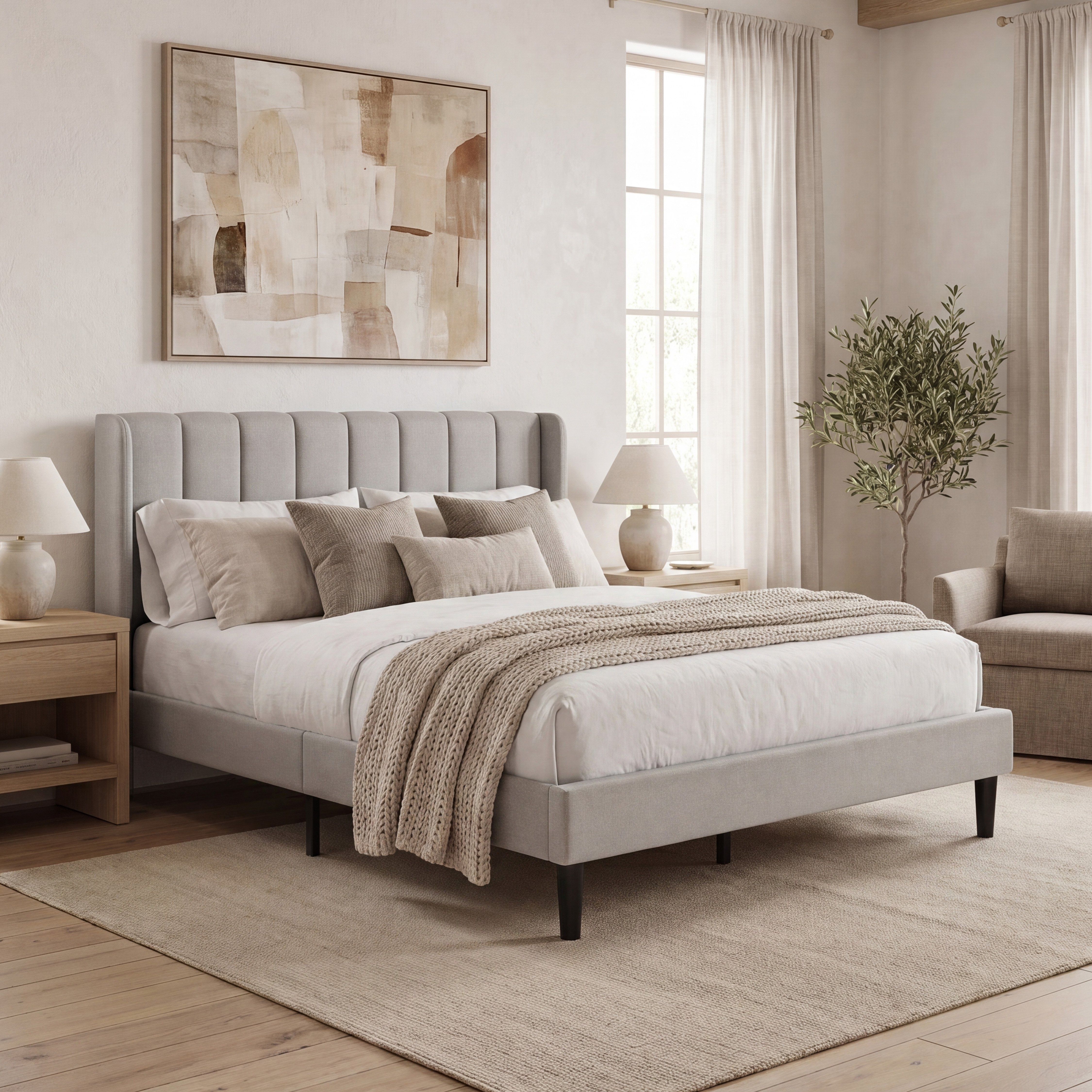 Vida Designs Vianna Double Linen Fabric Bed Frame - Beige