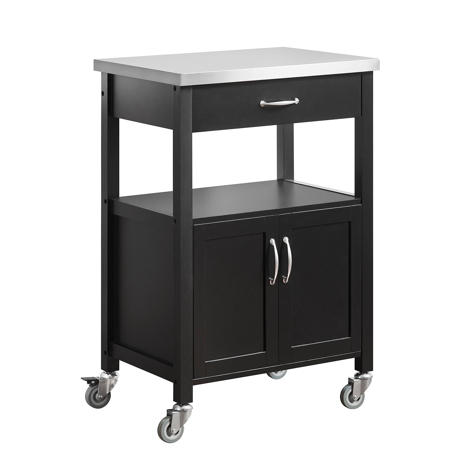 SoBuy Stainless Steel Top 1 Drawer 2 Door Kitchen Storage Trolley - Black