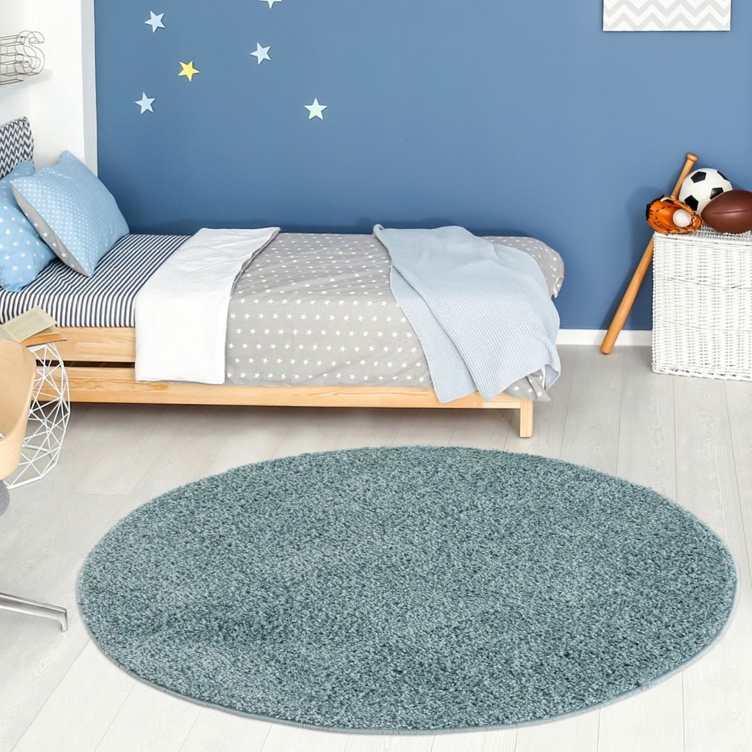 The Rugs Duck Egg Myshaggy Plain Round Shaggy Rug - 120cm
