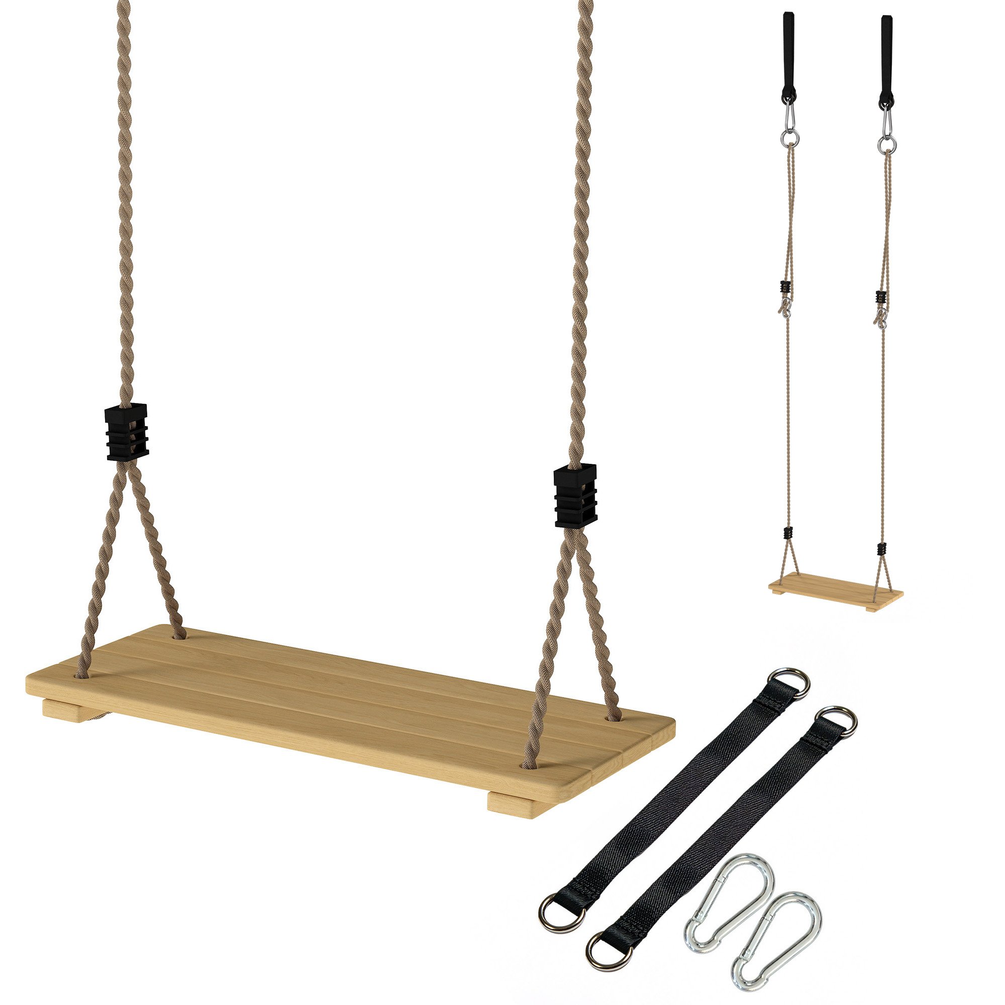 AIYAPLAY Wooden Adjustable Rope Tree Straps Kid Outdoor Swing Set - Natural Wood