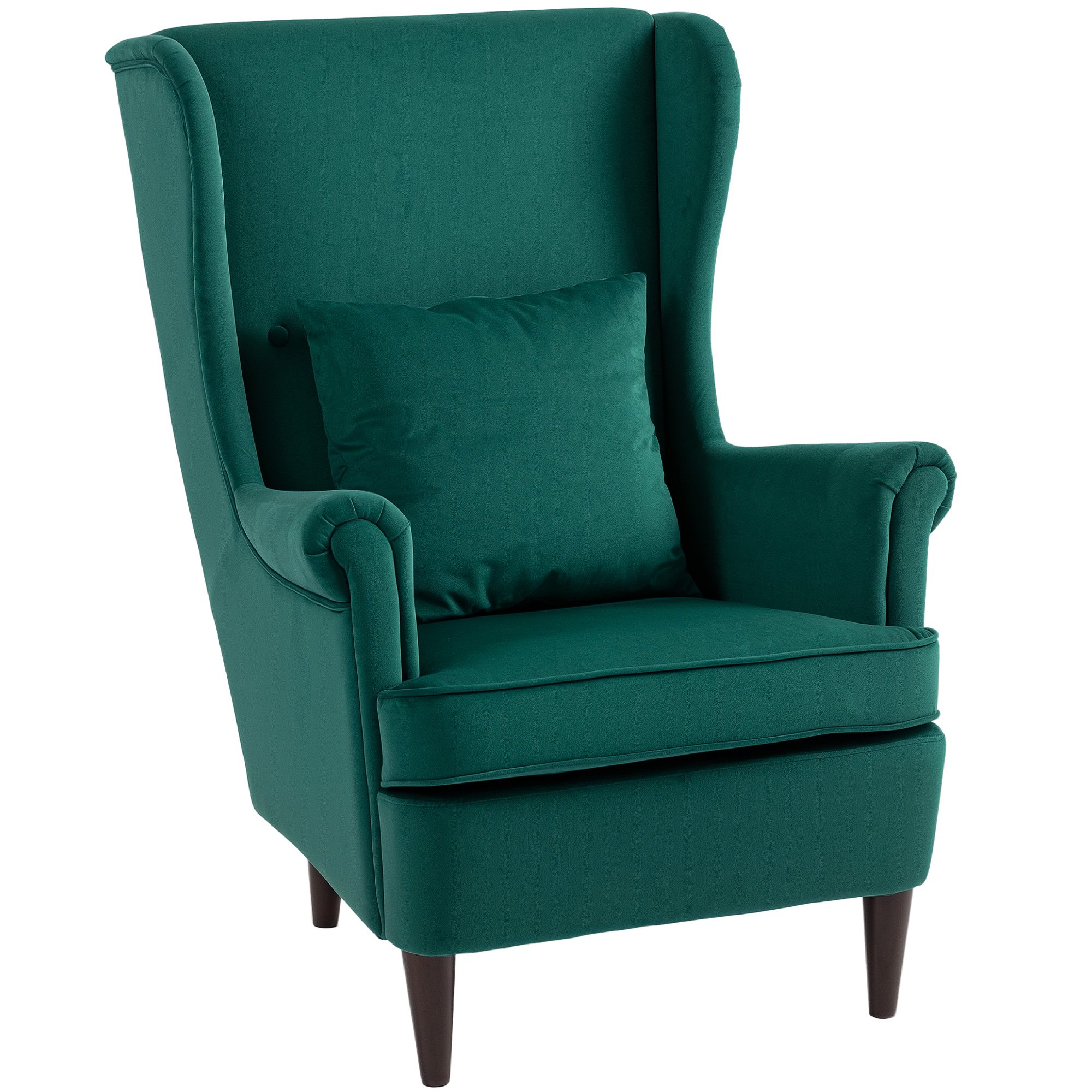 HOMCOM Velvet Modern Accent Chair with High Backrest and Pillow - Green