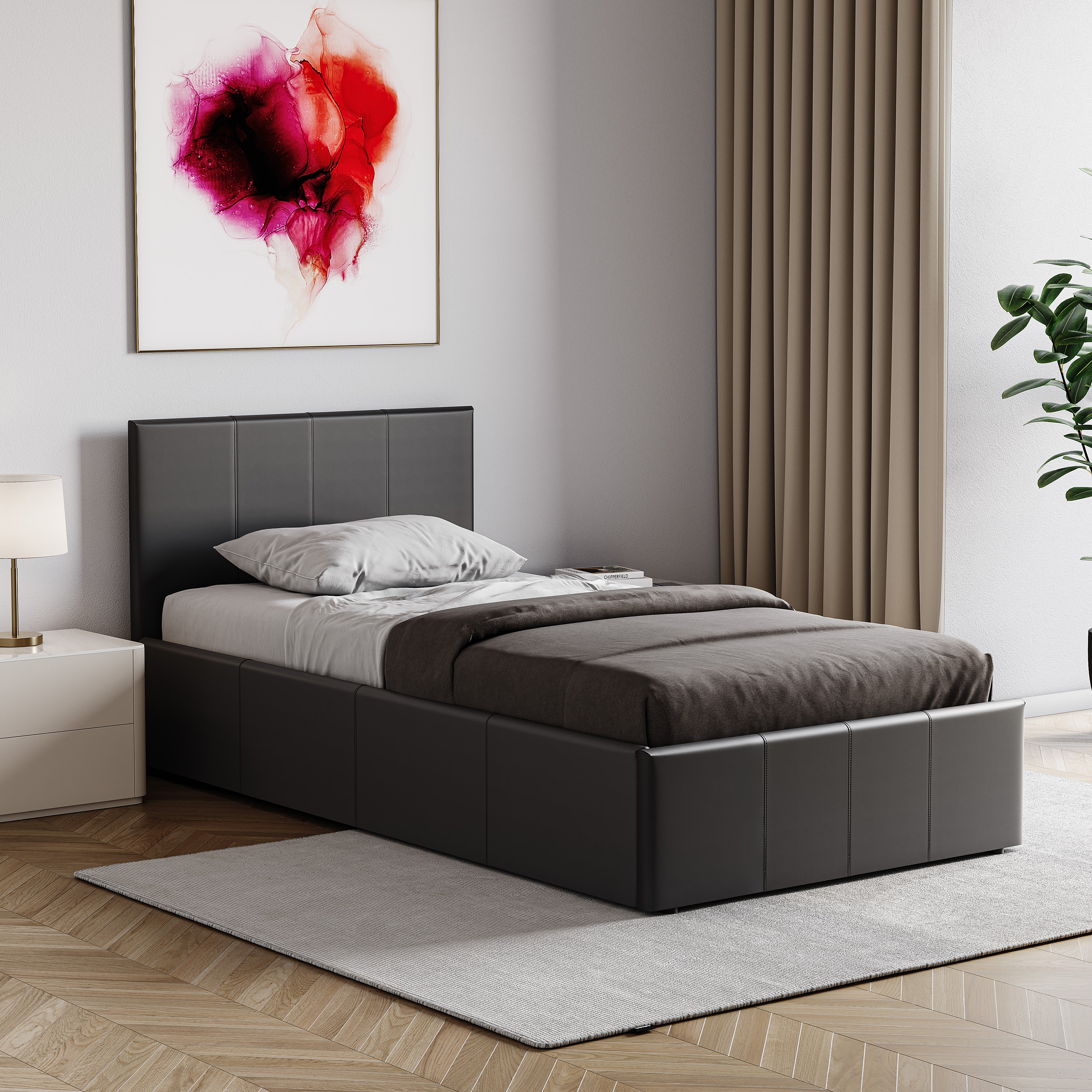 Vida Designs Lisbon Single Ottoman Faux Leather Storage Bed - Black