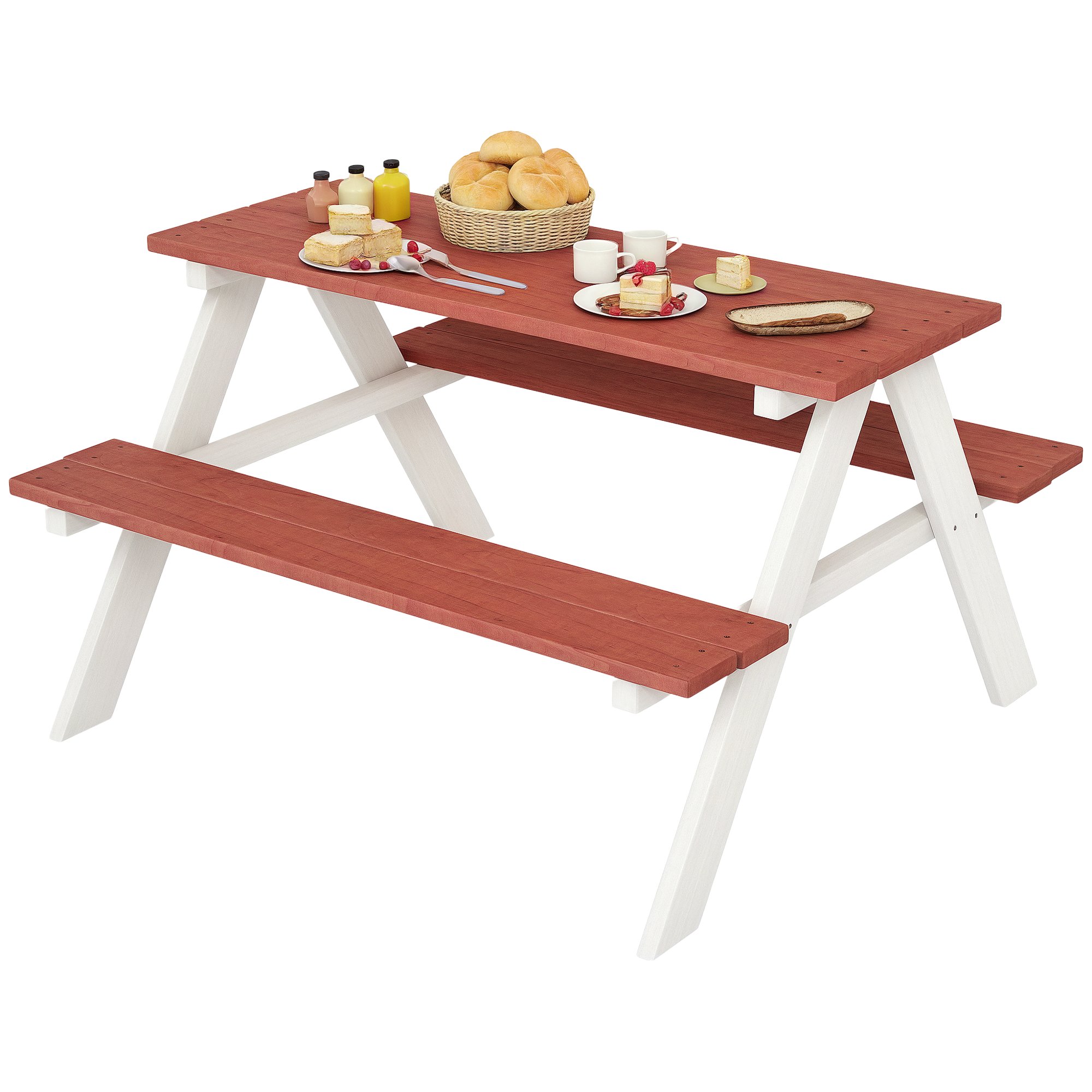 Outsunny Age 3-8 Years Wooden Kids Picnic Table & Bench Set – Brown
