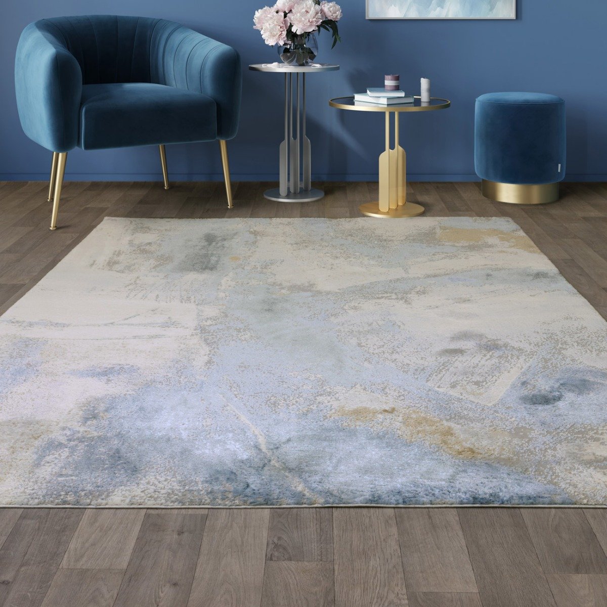 Mega Flooring Blue Modern Abstract Rug - 80 x 150cm