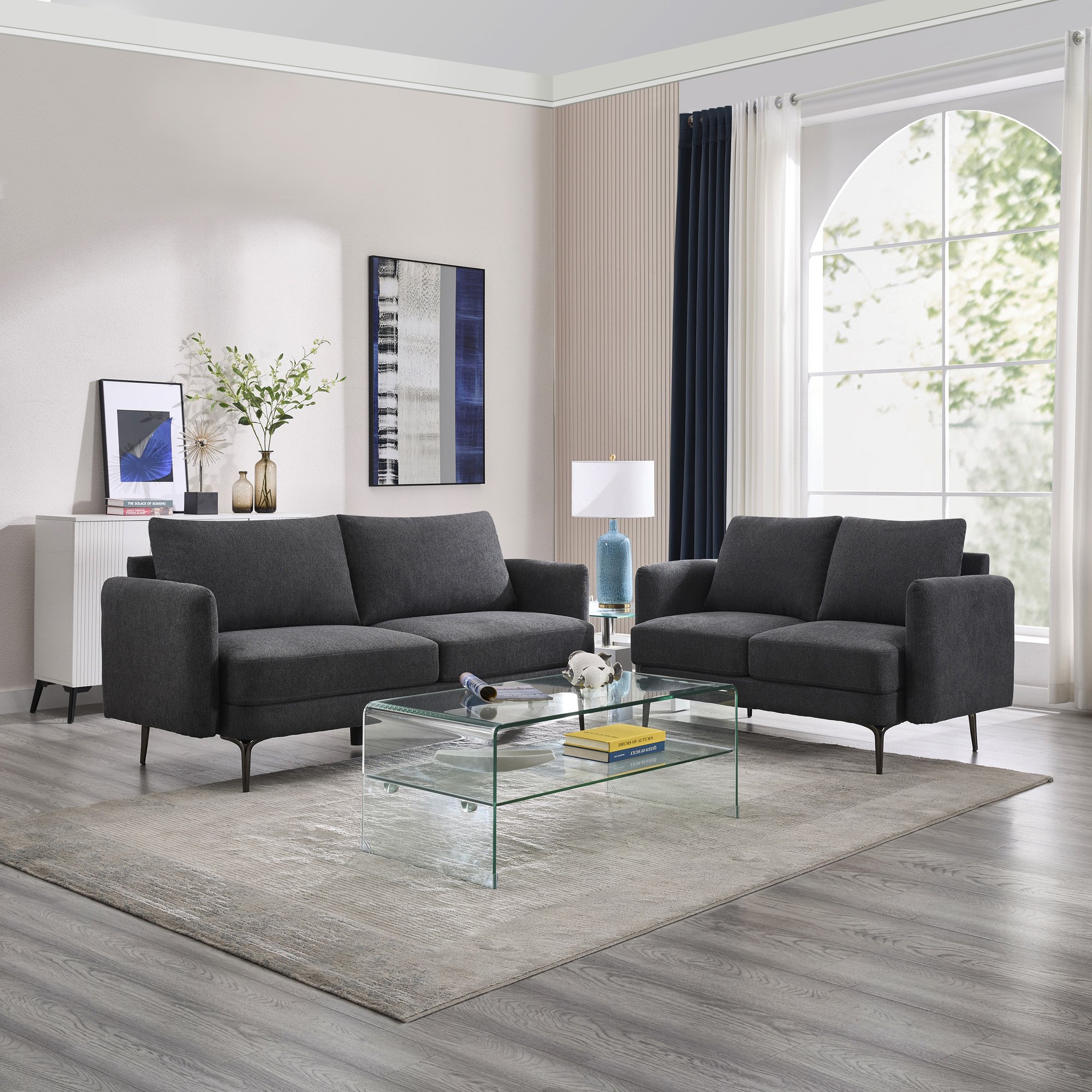 Furniture Online Sofia Linen 2+3 Seater Sofa Set - Grey