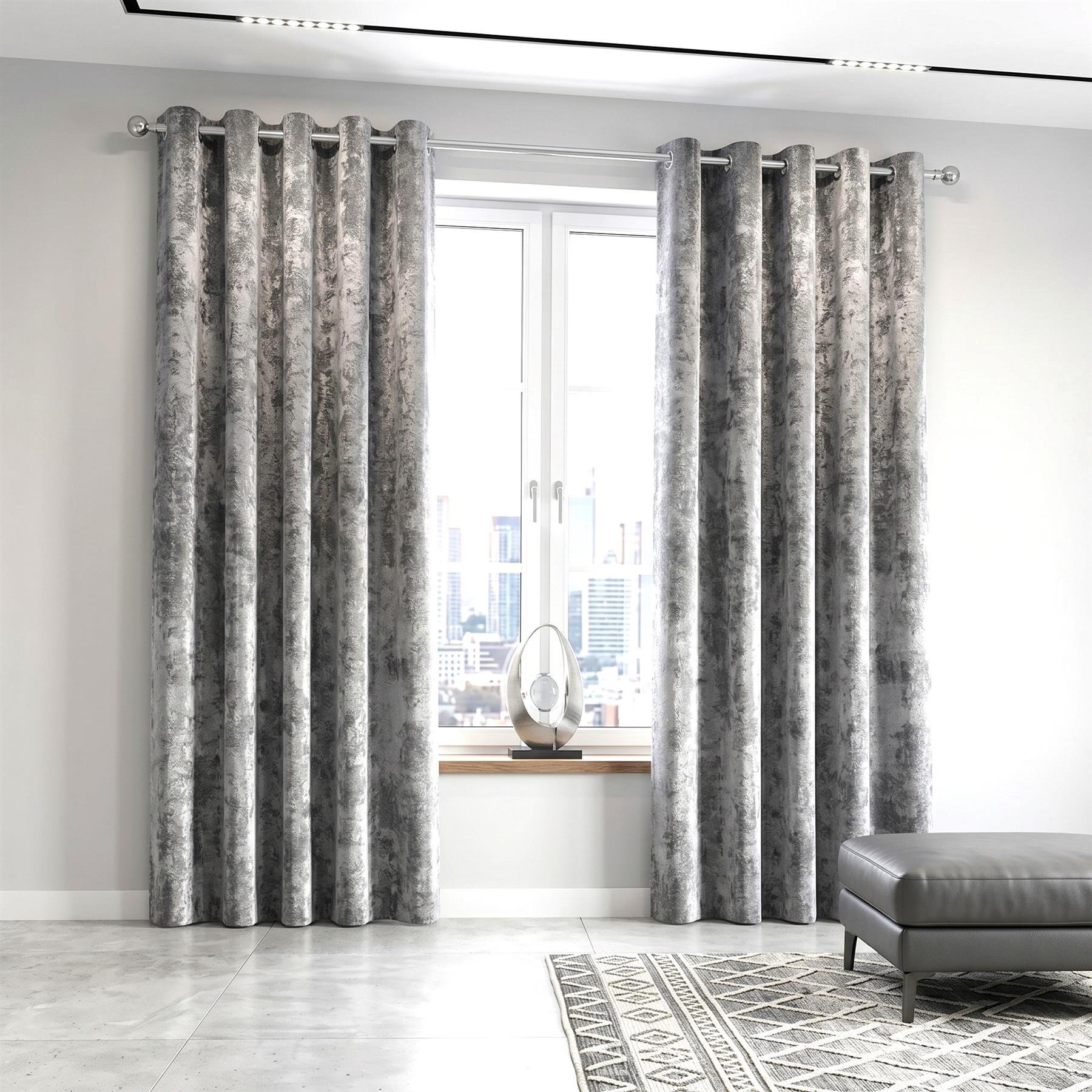 Luxury Living Crushed Velvet Fully Lined Eyelet Curtains 168cm x 229cm - Silver