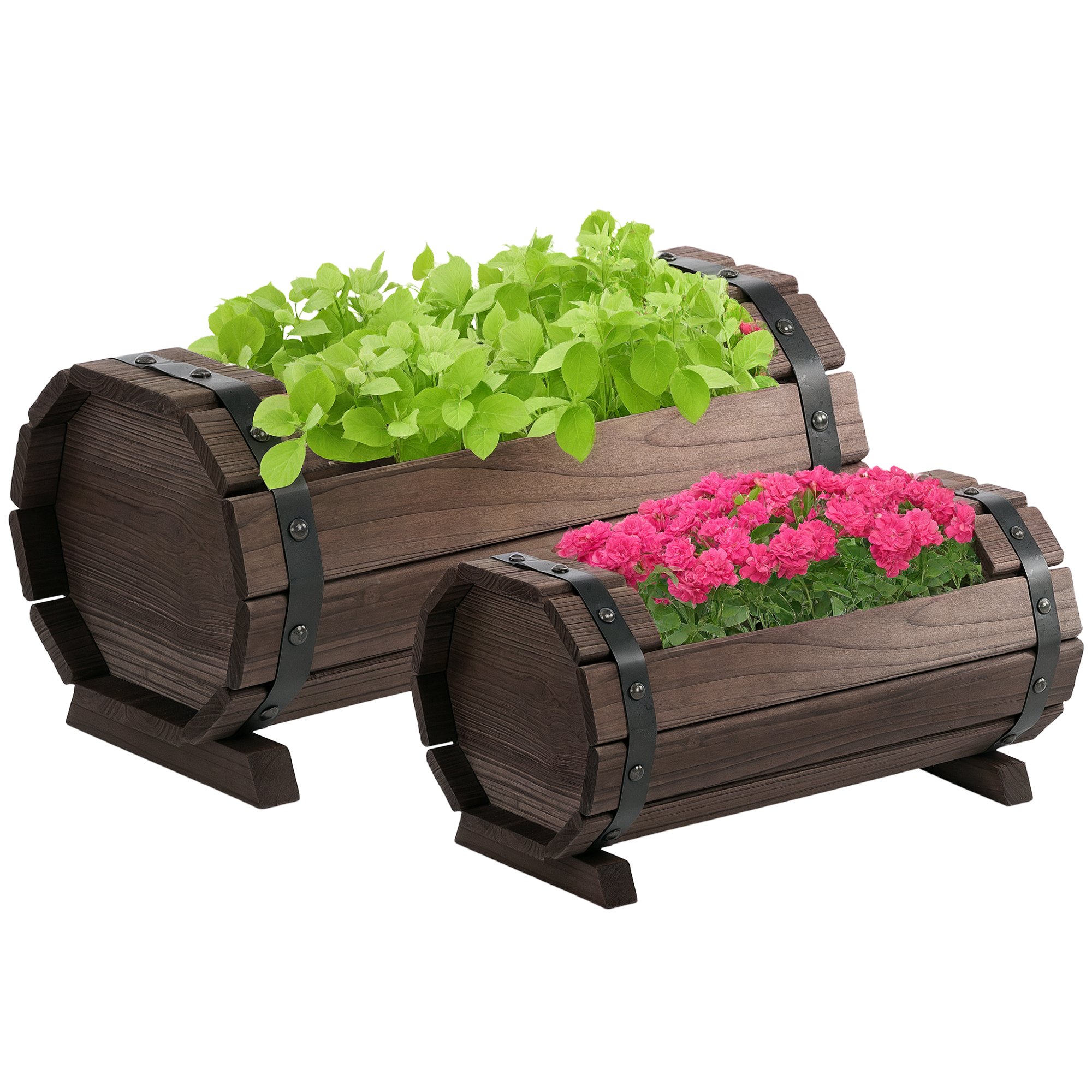 Outsunny 2 56L Wooden Planter Box - Brown
