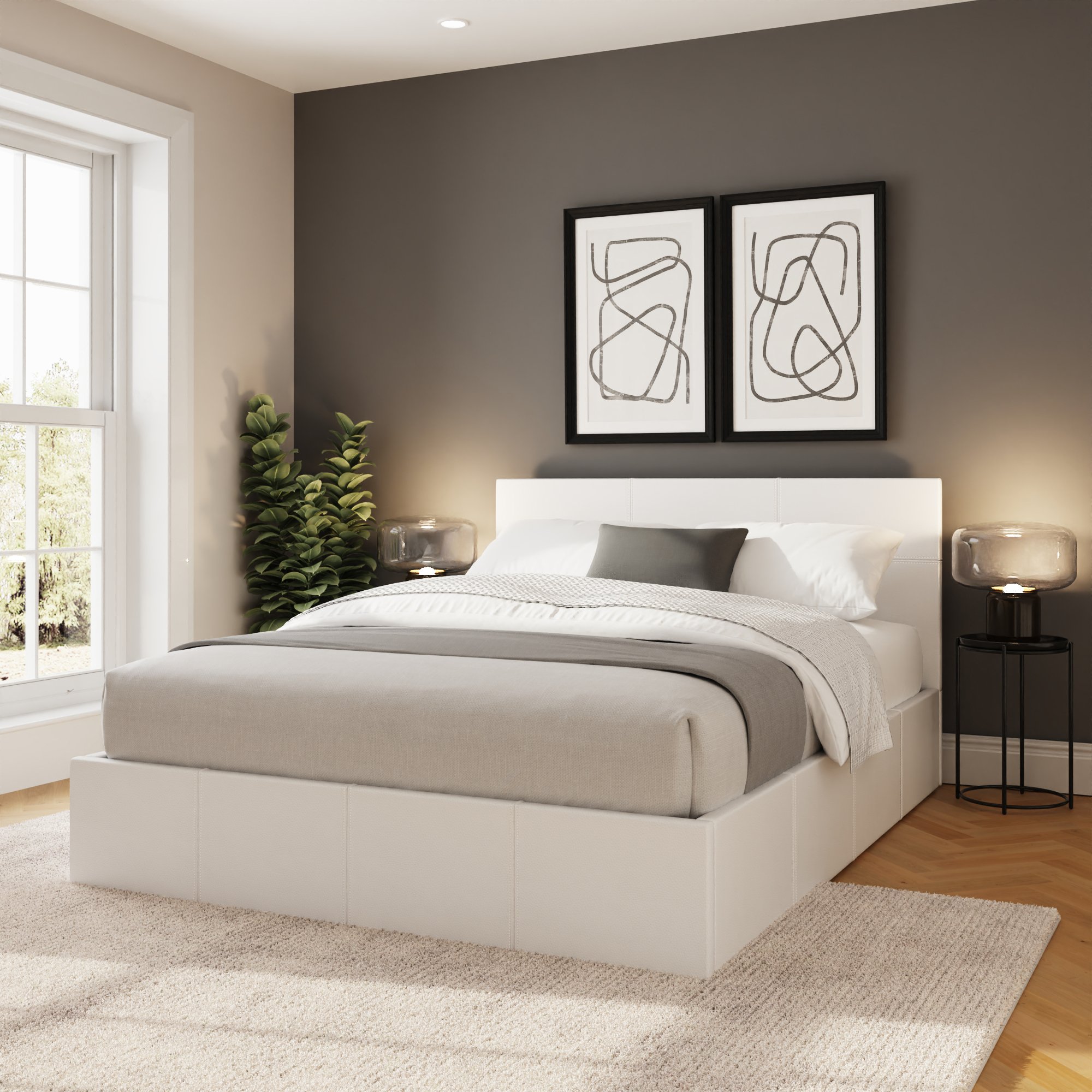 GFW Side Lift Double Faux Leather Ottoman Bed with Mattress - White