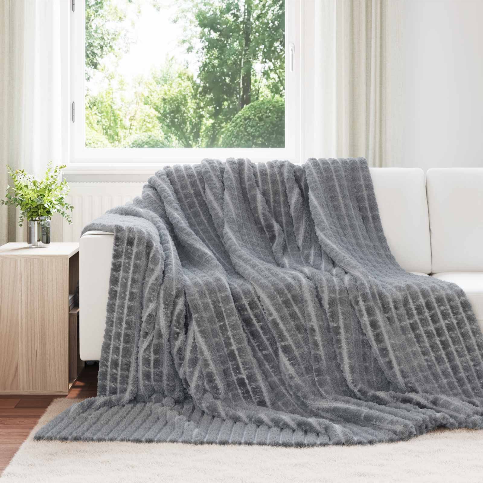 Walplus Fleece Throw Blanket - Dark Grey - 240 x 220 cm
