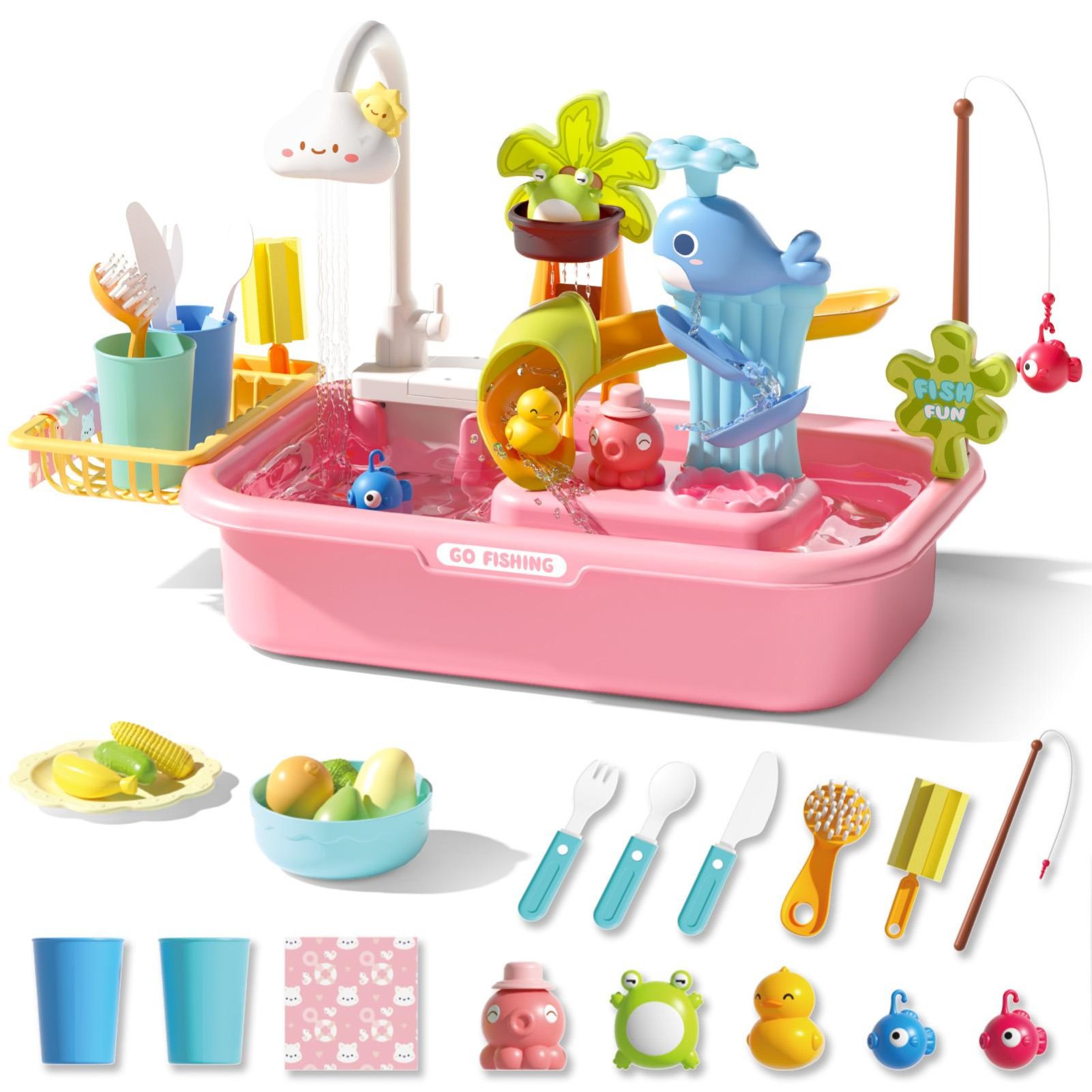 deAO Play Sink With Running Water - Pink