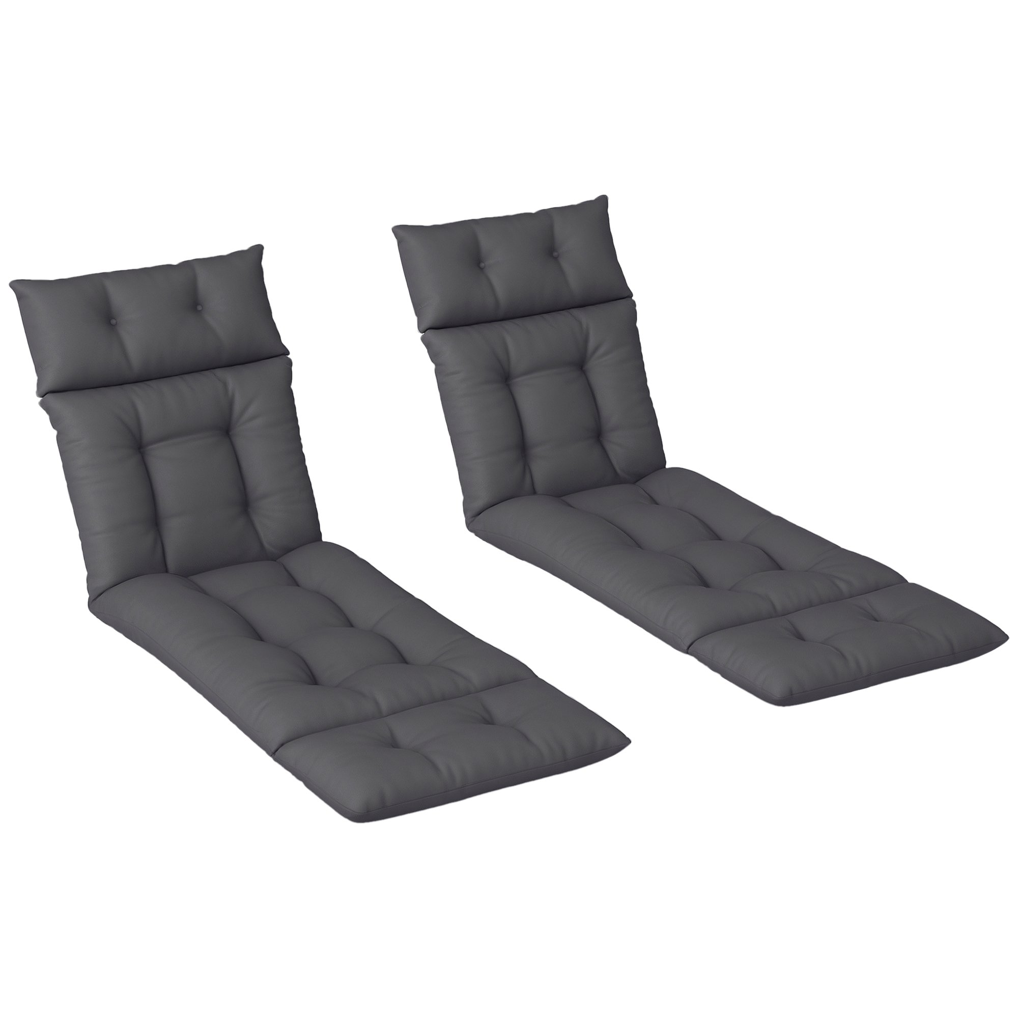 Outsunny Set of 2 Outdoor Sun Lounger Cushions with Ties - Dark Grey