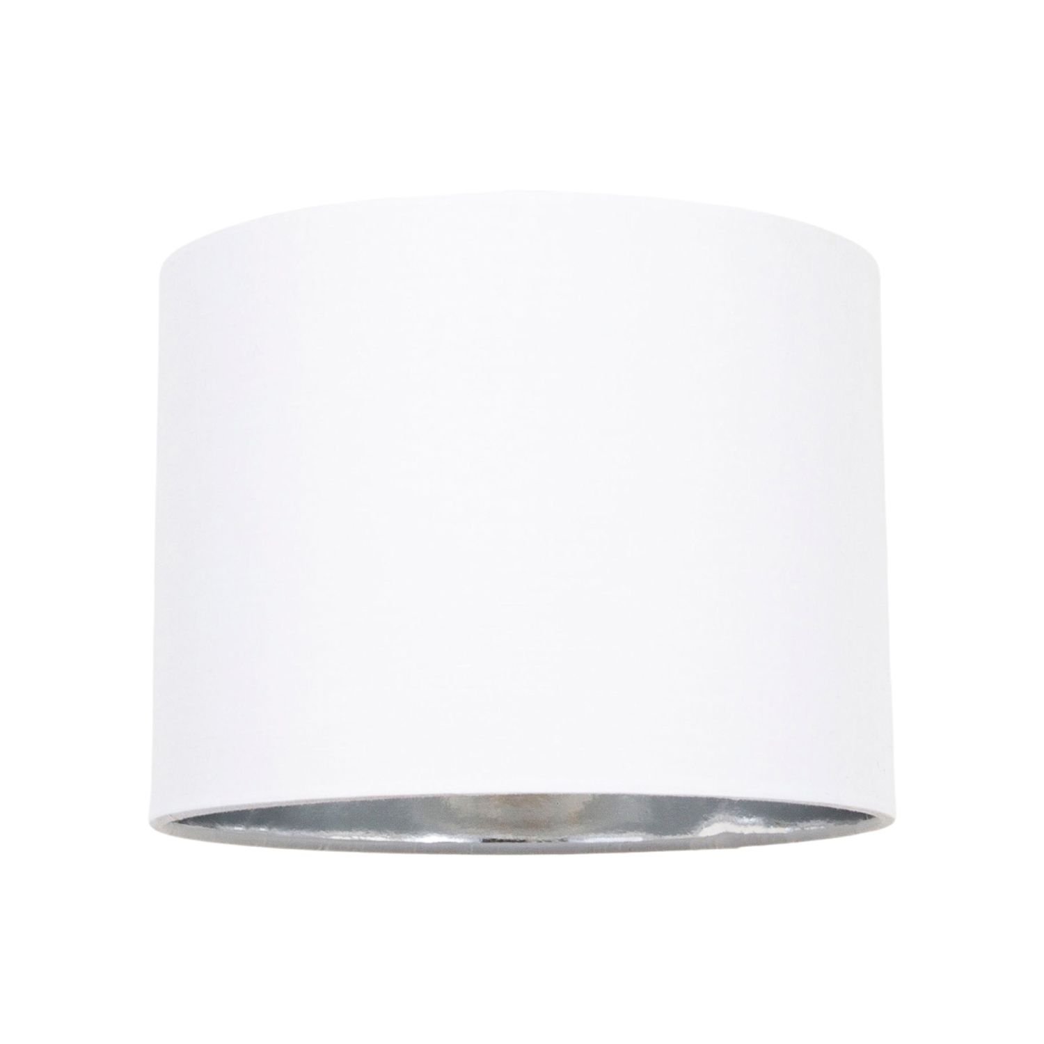 Happy Homewares White Cotton Fabric Small with Shiny Silver Lampshade - 20cm