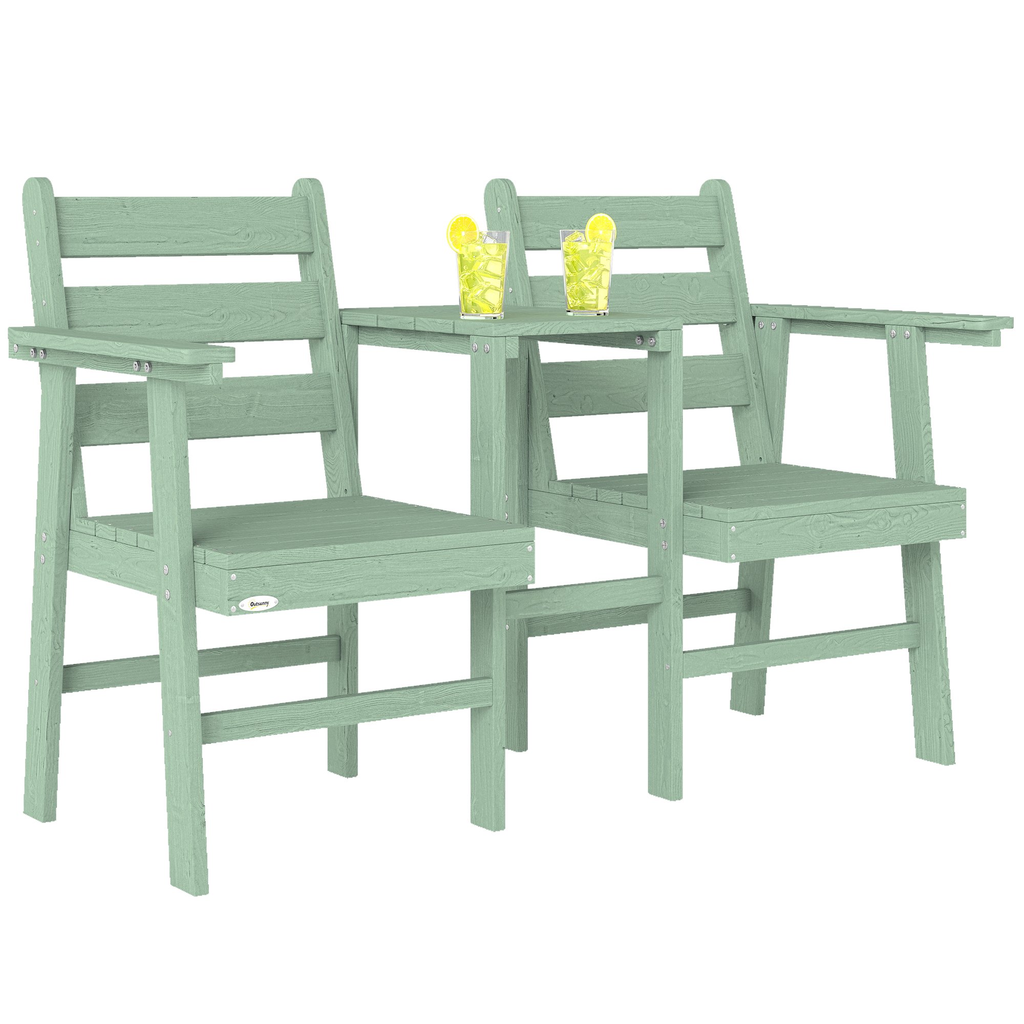Outsunny 2 Seater Wooden Loveseat with Built in Table - Green