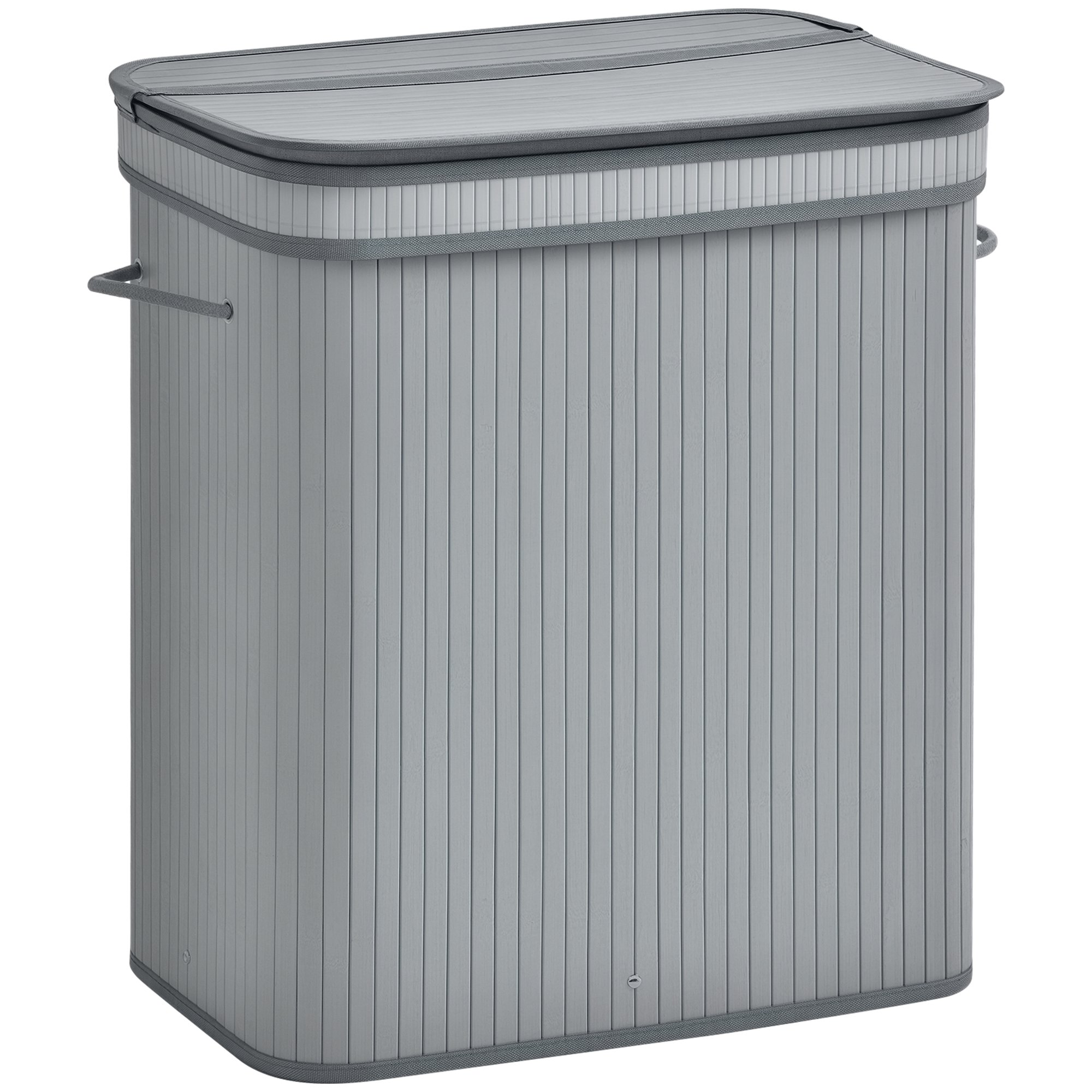 HOMCOM Wooden Foldable Laundry Hamper Flip Lid Removable Lining Handles - Grey