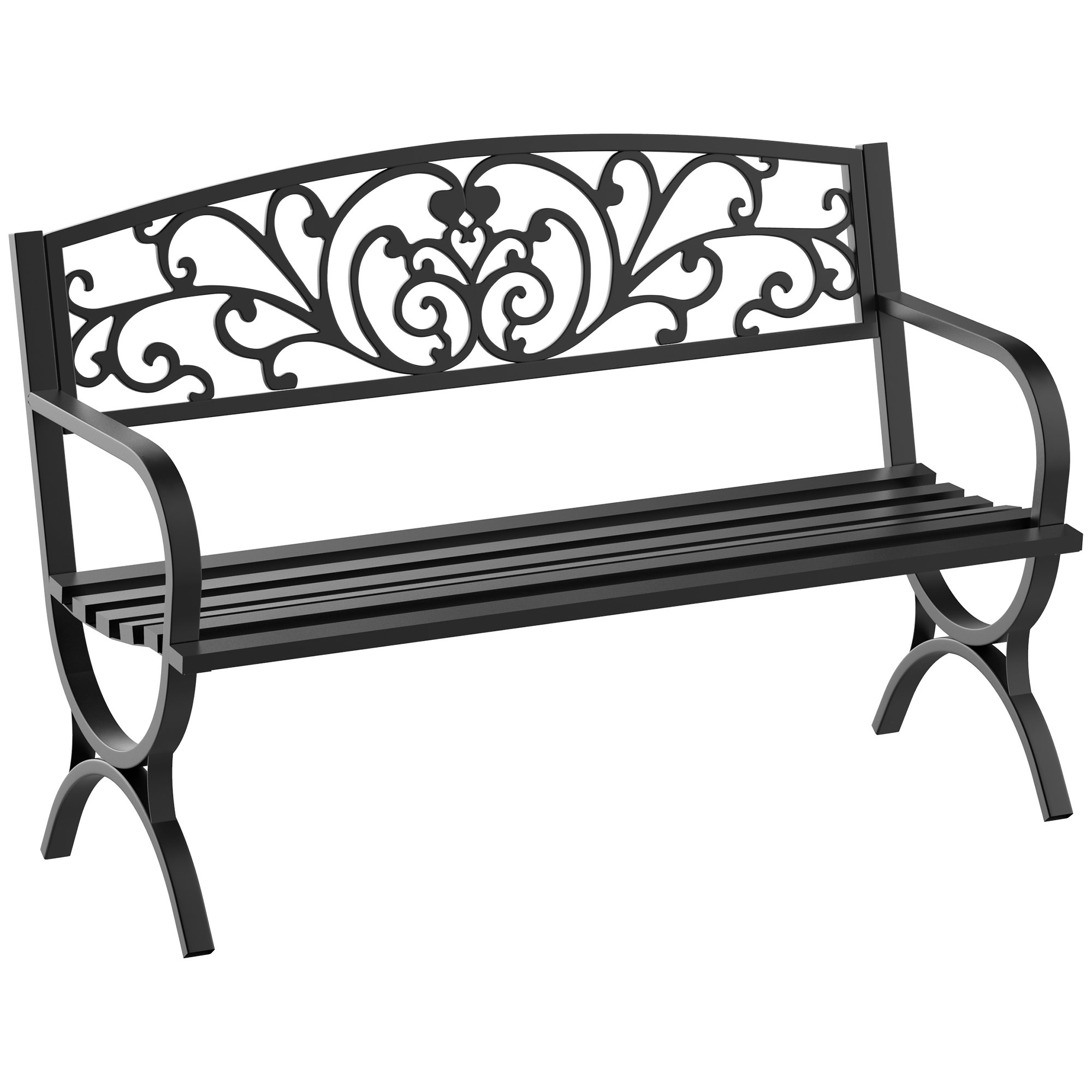 Outsunny 2 Seater Metal Butterfly Back Garden Bench - Black