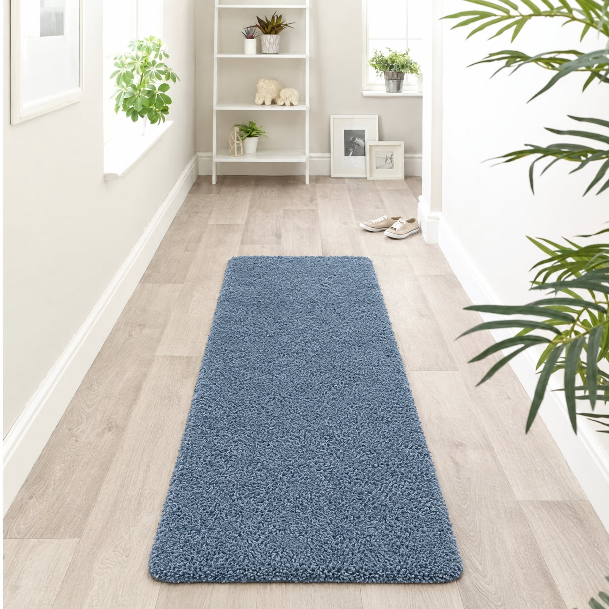 The Rugs Denim Plain Washable Nonslip Shaggy Runner Rug - 67 x 150cm