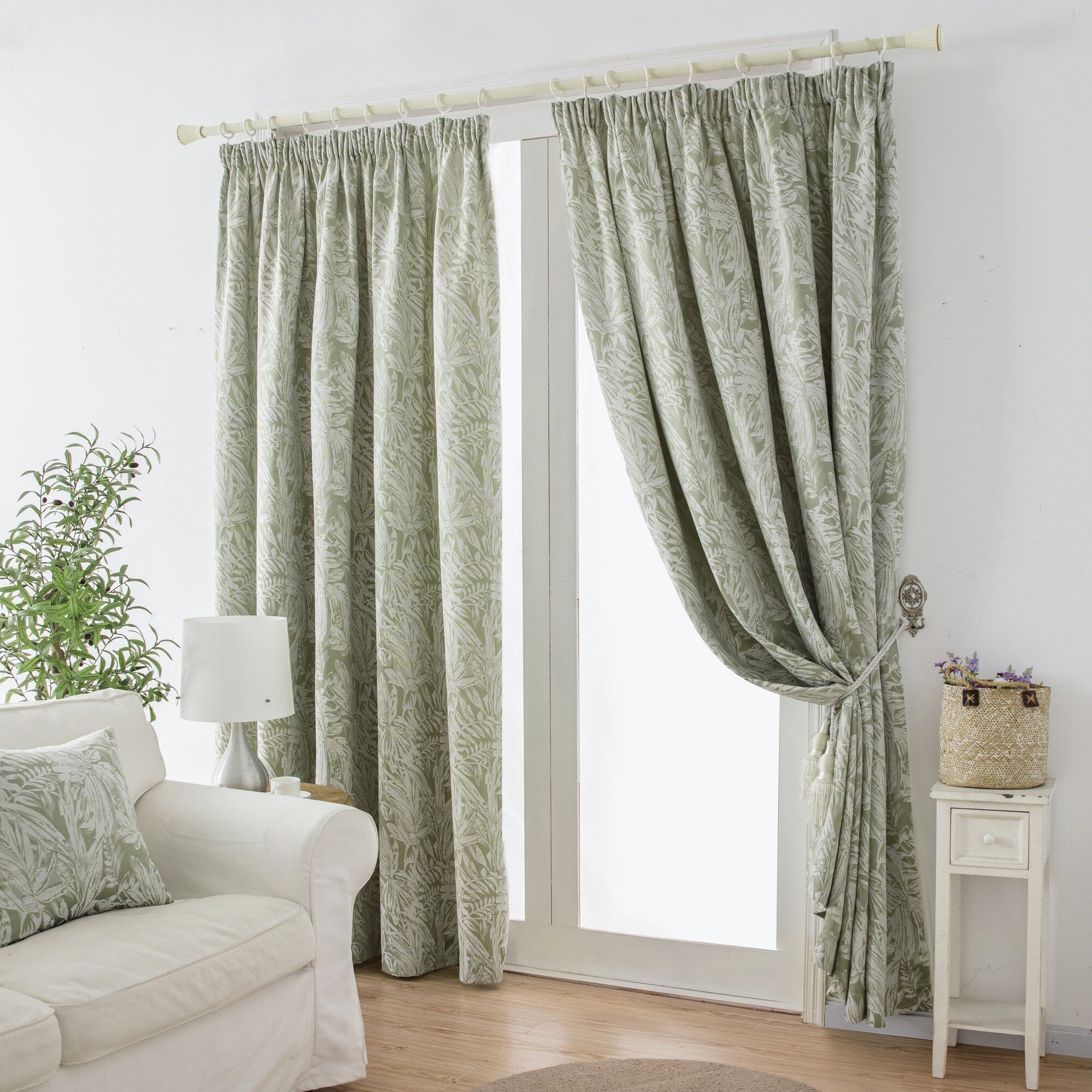 Luxury Living Chenille Lined Pencil Pleat Curtains 117cm x 229cm - Green