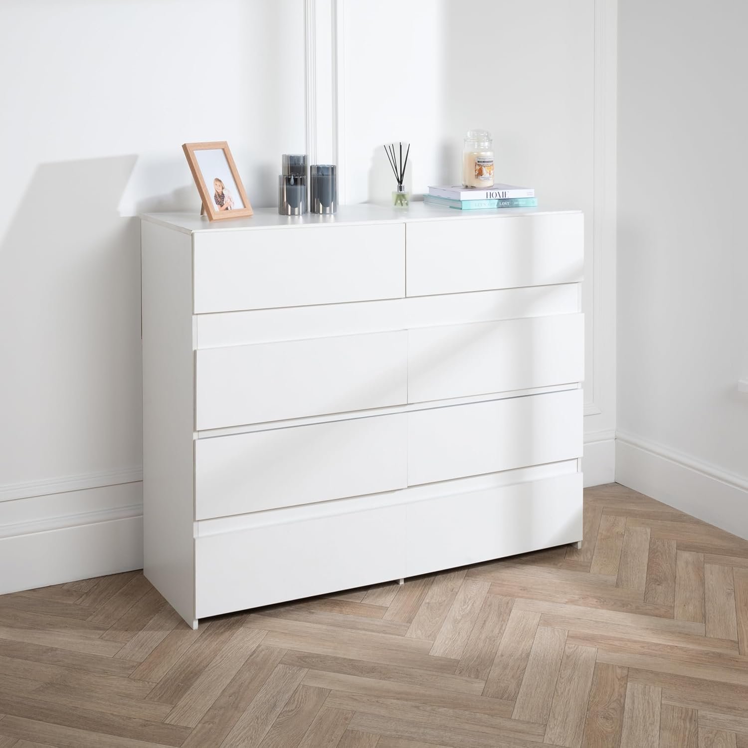 Home Treats Wide 8 Drawer Chest  - White