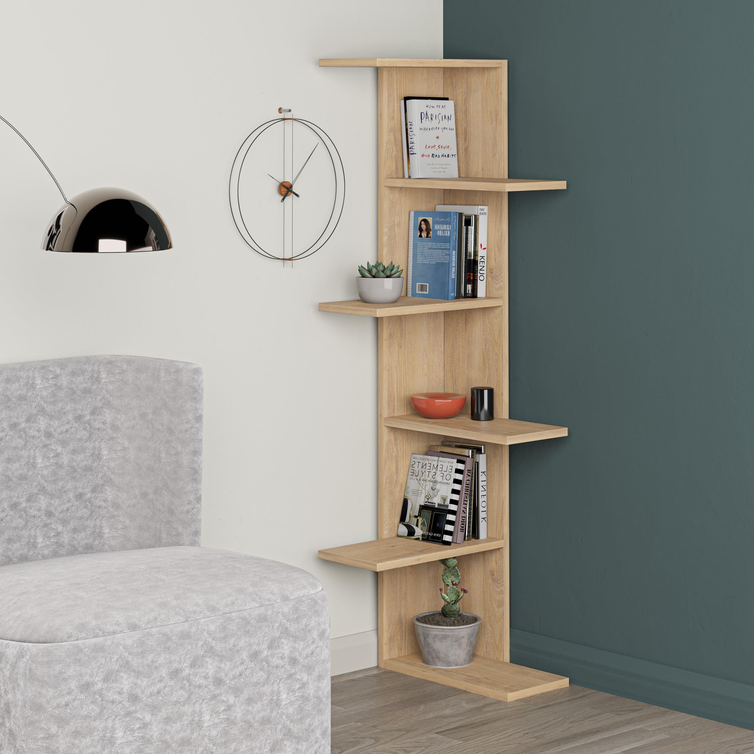 Decortie Saso Corner Melamine-coated Particleboard Shelving Unit - Oak