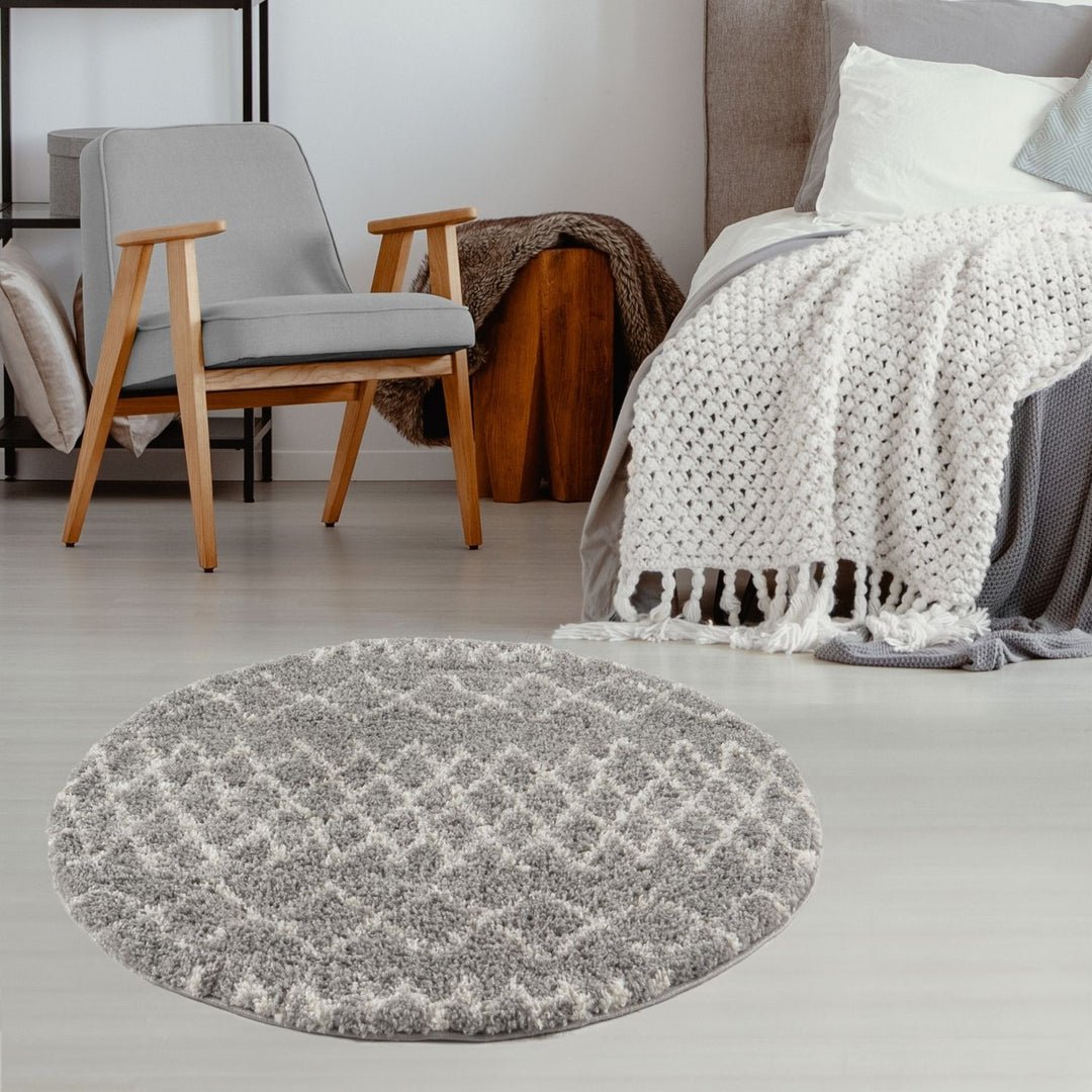 The Rugs Grey Moroccan Shaggy Tangier Round Rug - 120cm