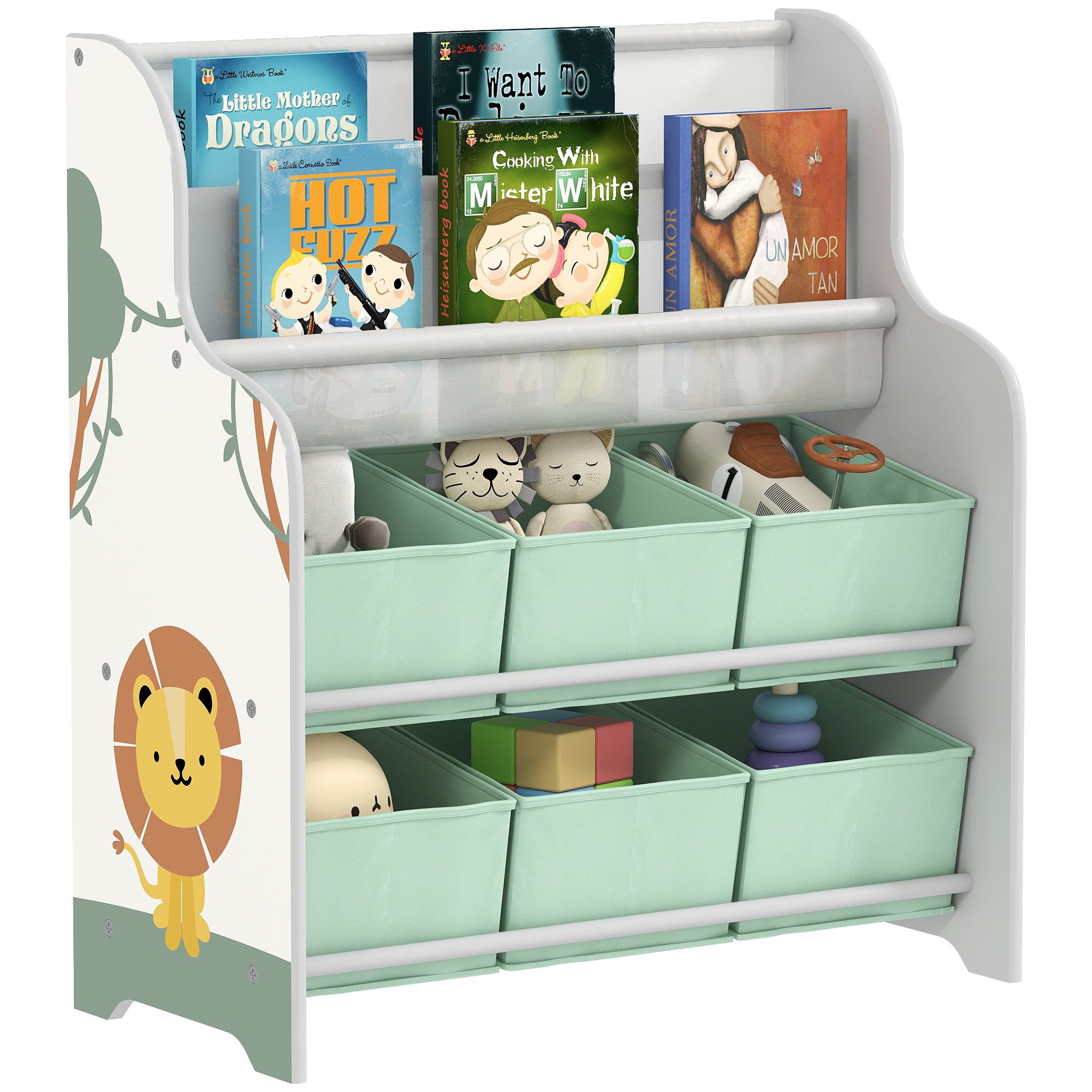 AIYAPLAY 2 Tier Fabric Toy Organiser with 6 Drawers Kids Storage Shelf - Green