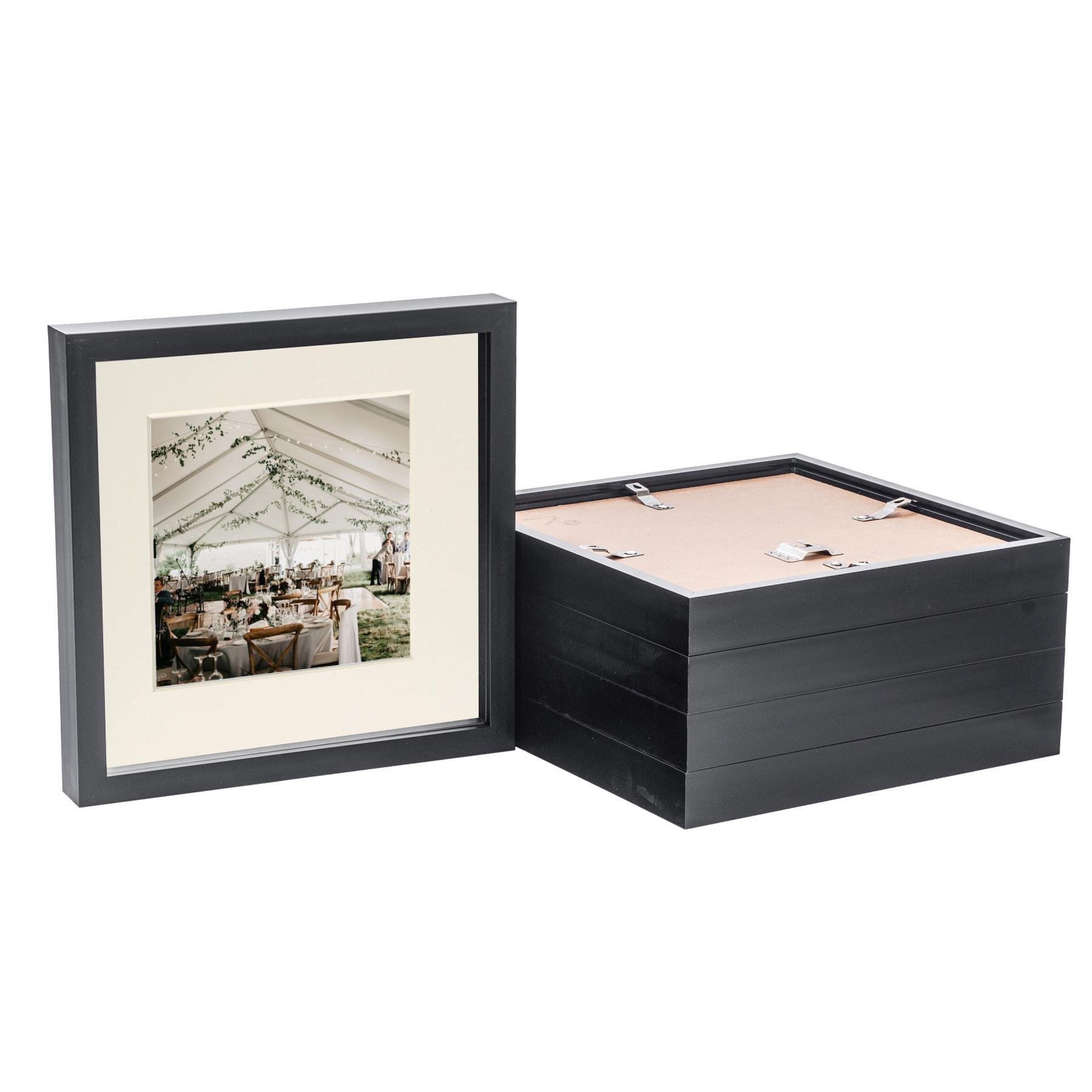 Nicola Spring 10 x 10" 3D Box Photo Frames with 6 x 6" Ivory Mount (5x) - Black