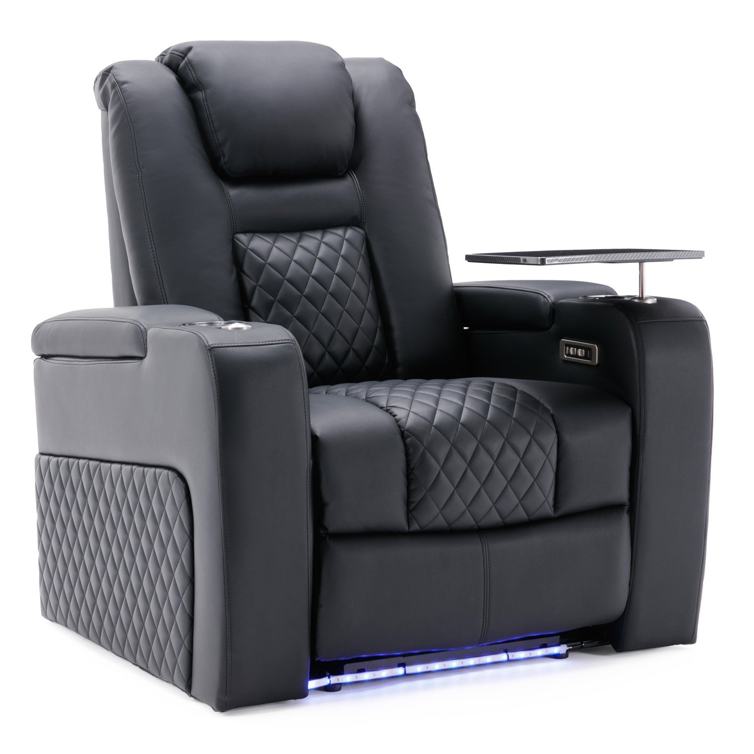 Furniture Online Broadway Cinema Electric Recliner Chair USB LED w Tray - Black