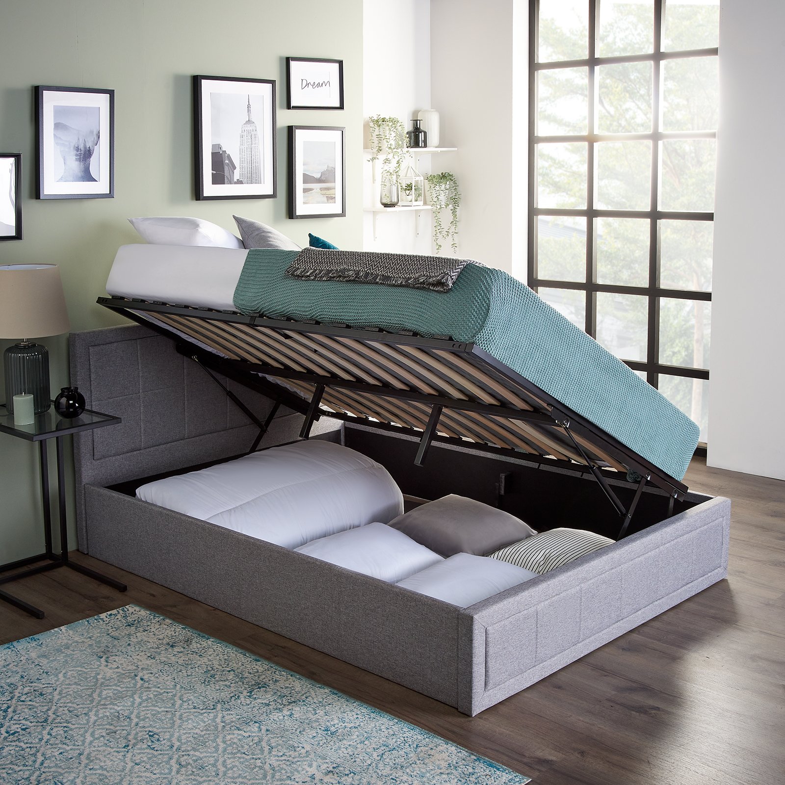 Home Treats Double 4ft6 Side Lift Ottoman Storage Bed  - Grey