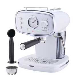 Cooks Professional Retro Espresso Machine 1.2L with Steam Wand - White/Silver