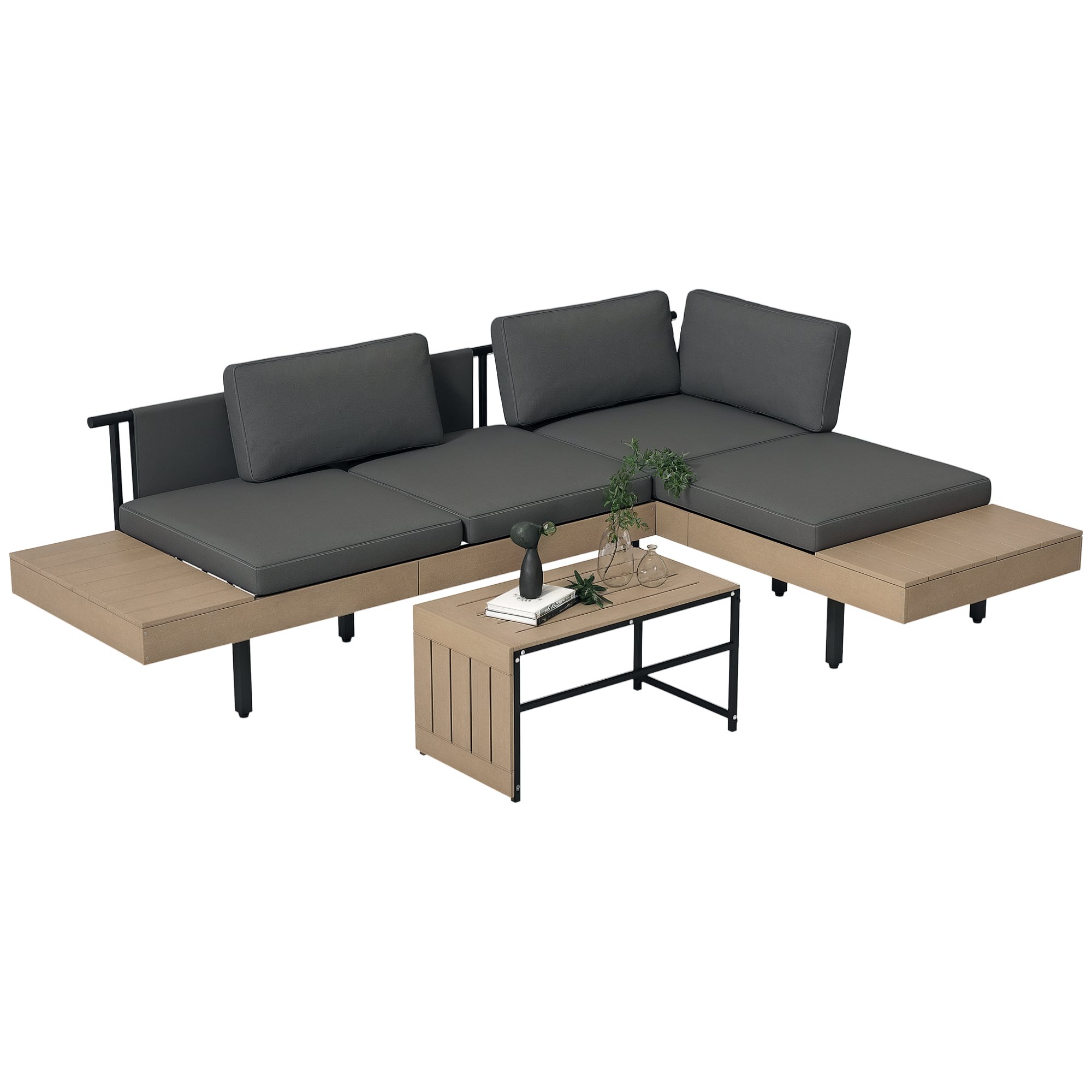 Outsunny 3 Pieces Garden Furniture Set L Shaped - Grey