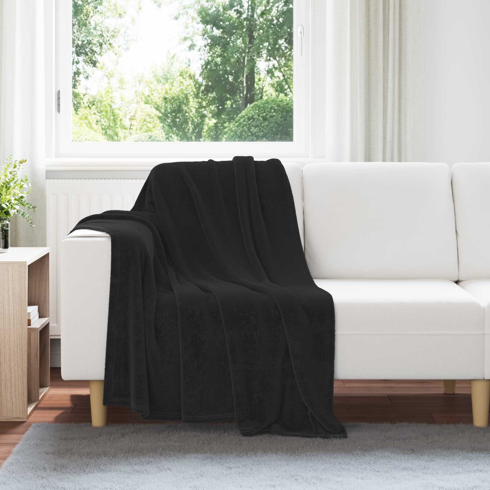 Walplus Fleece Throw Blanket - Black - 150 x 130 cm