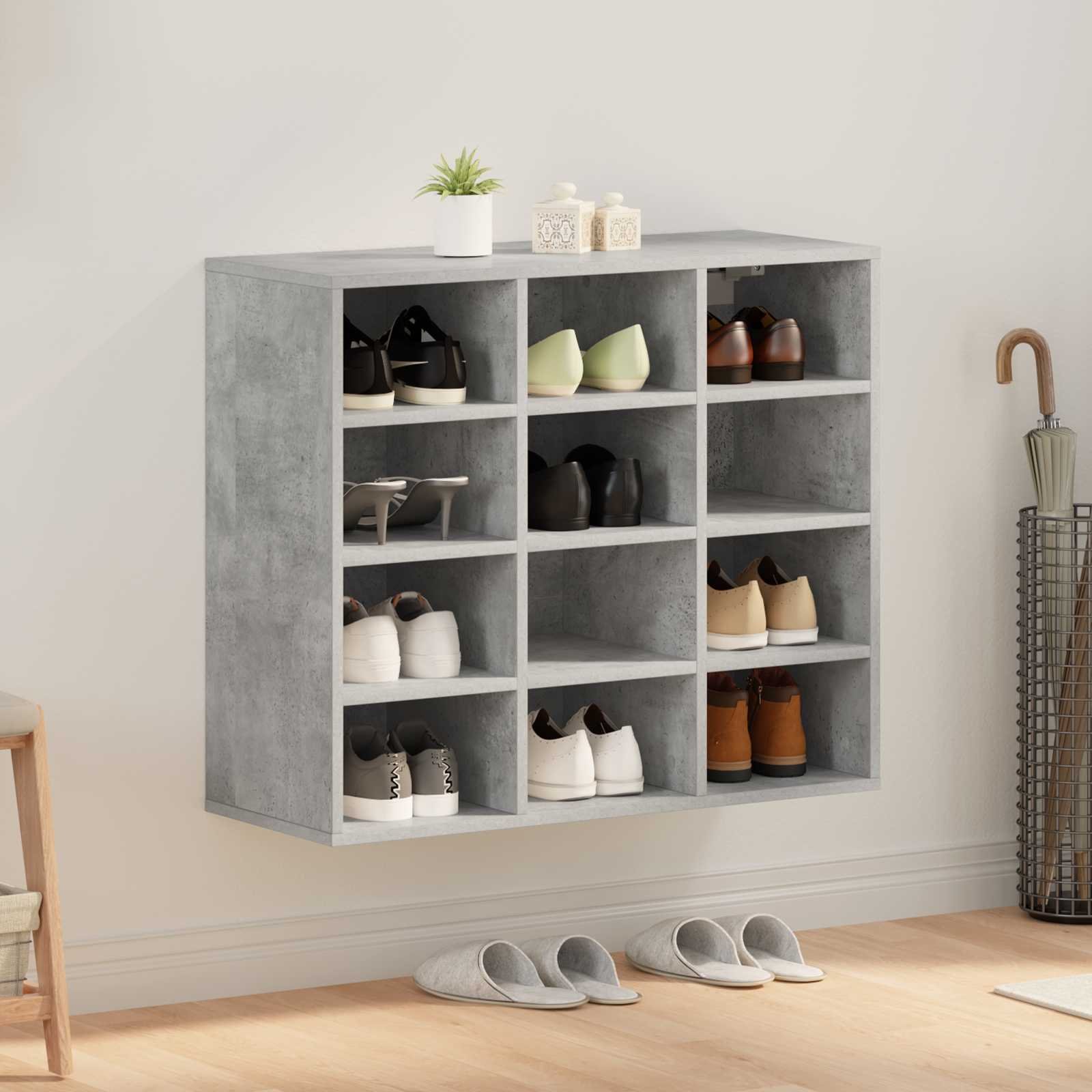 Walplus Engineered Wood Shoe Cabinet - Concrete Grey - 77.5 x 30 x 67 cm