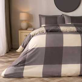 OHS Gingham Check Duvet Cover Set Grey - Double