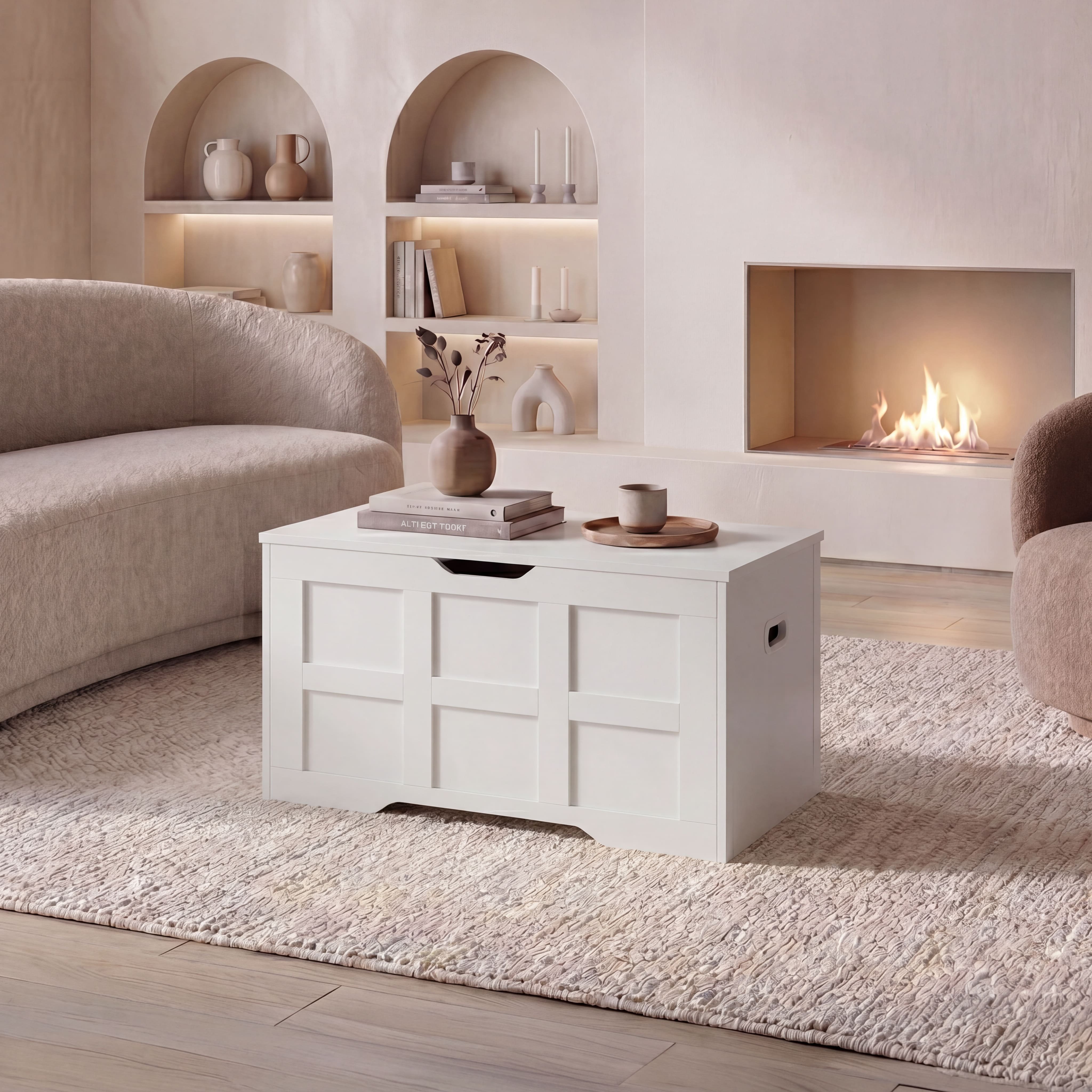 Vida Designs Small Wooden Ottoman Storage - White