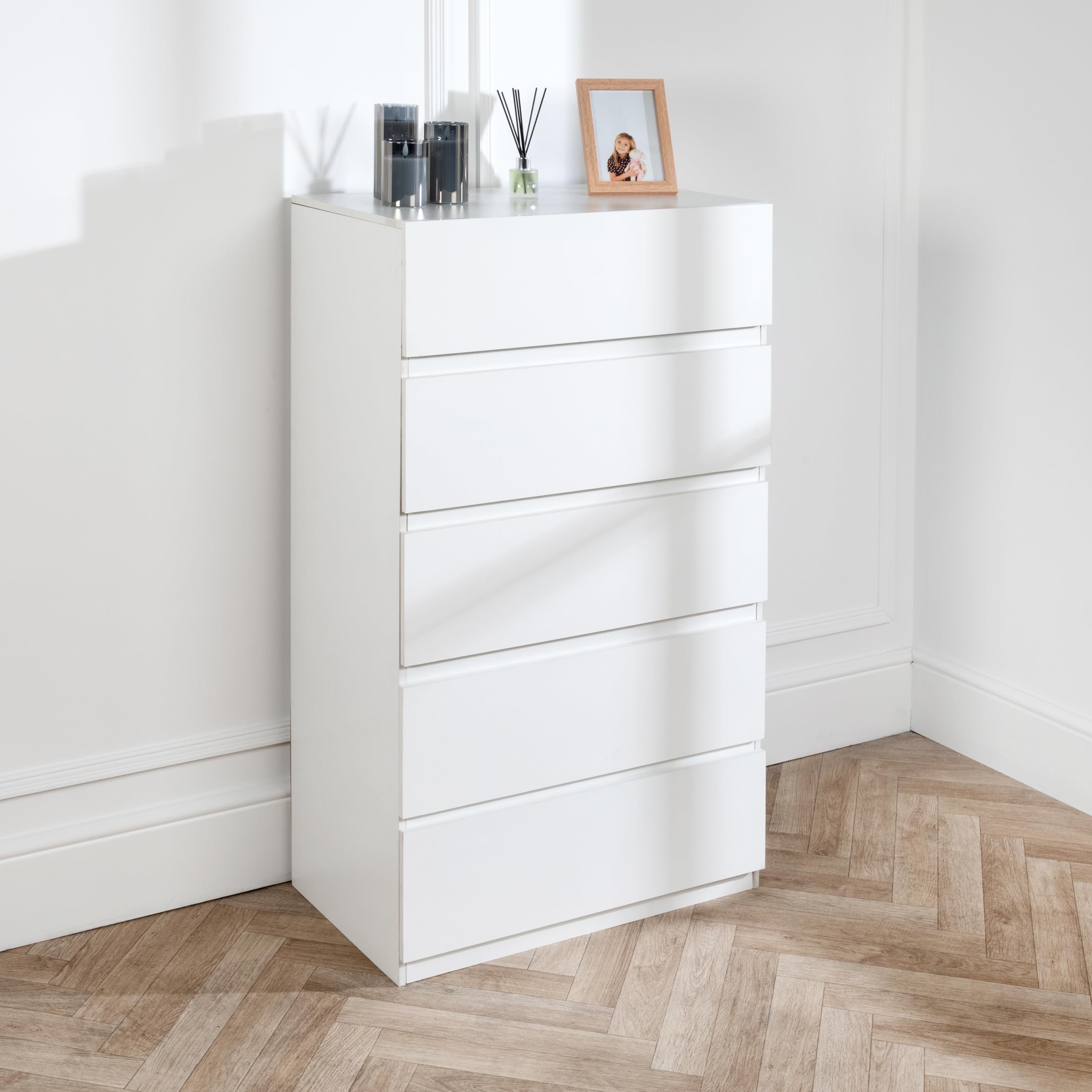 Home Treats Wide 5 Drawer Chest - White