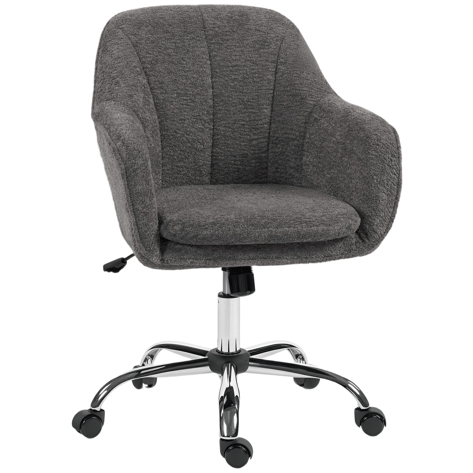 HOMCOM Snow Flannel Swivel Desk Chair with Tub Back Living Room - Grey